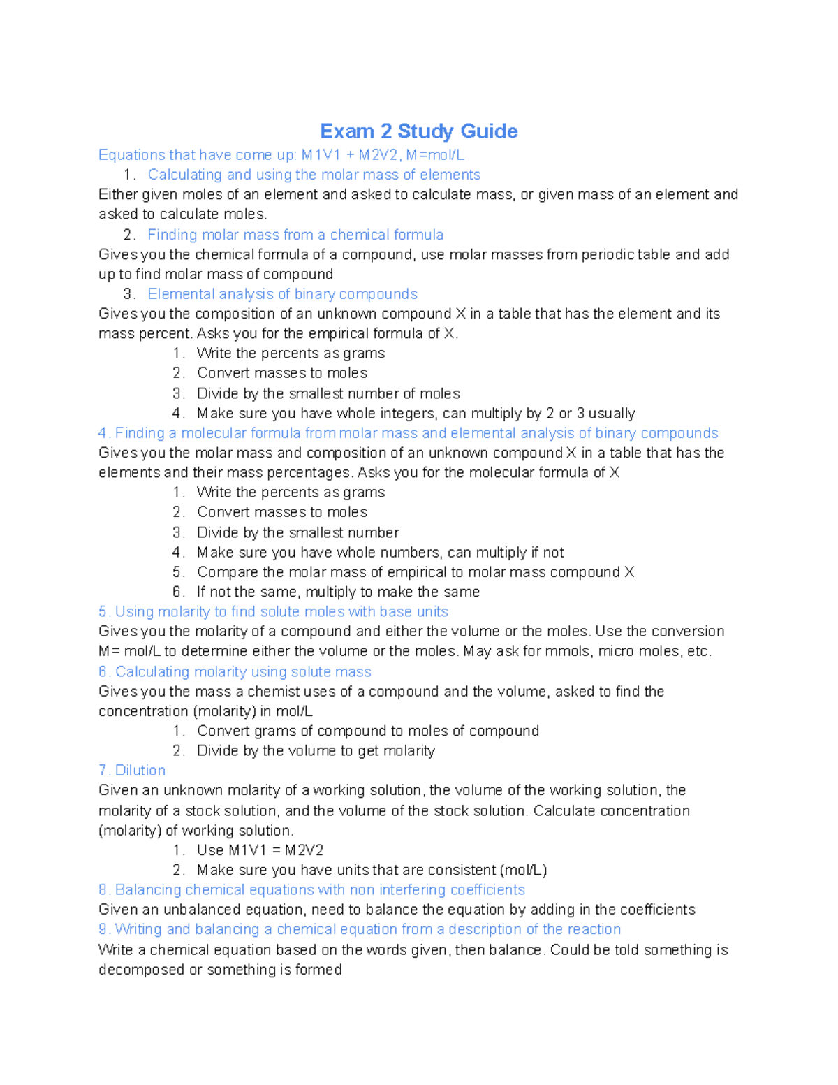 CHEM 101 Exam 2 Study Guide: Key Concepts and Equations - Studocu