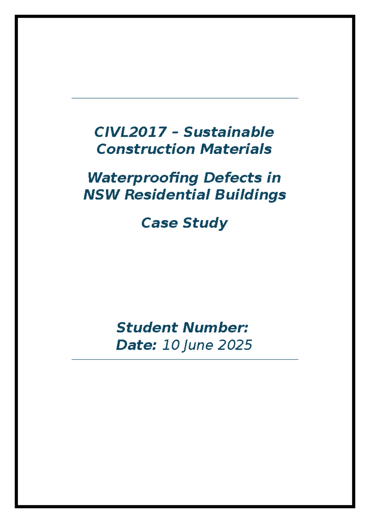 CIVL2017 Case Study: Waterproofing Defects in NSW Residential Buildings ...