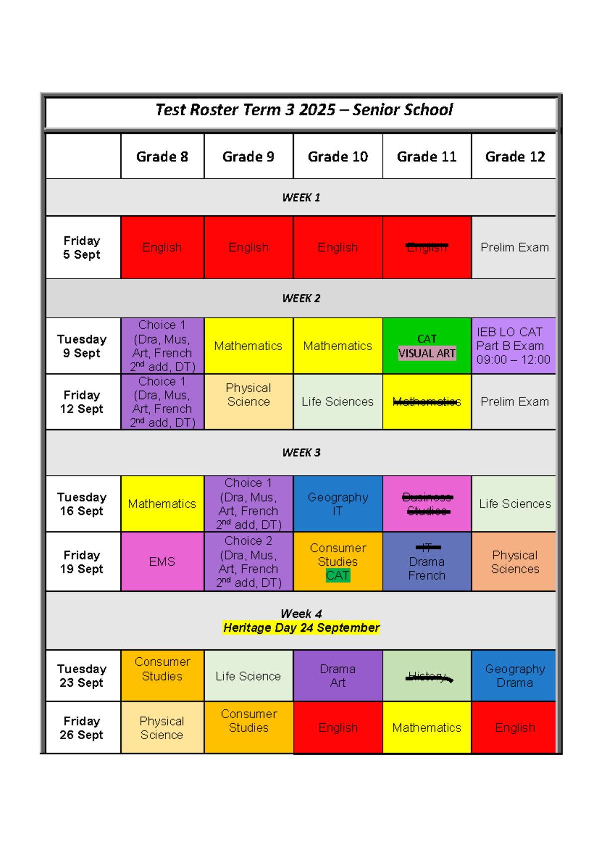Test Roster Term 3 2025 - Final Exam Schedule for Grades 8-12 - Studocu