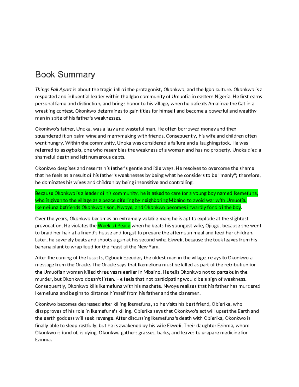 Things Fall Apart: Summary & Analysis of Achebe's Masterpiece - Studocu