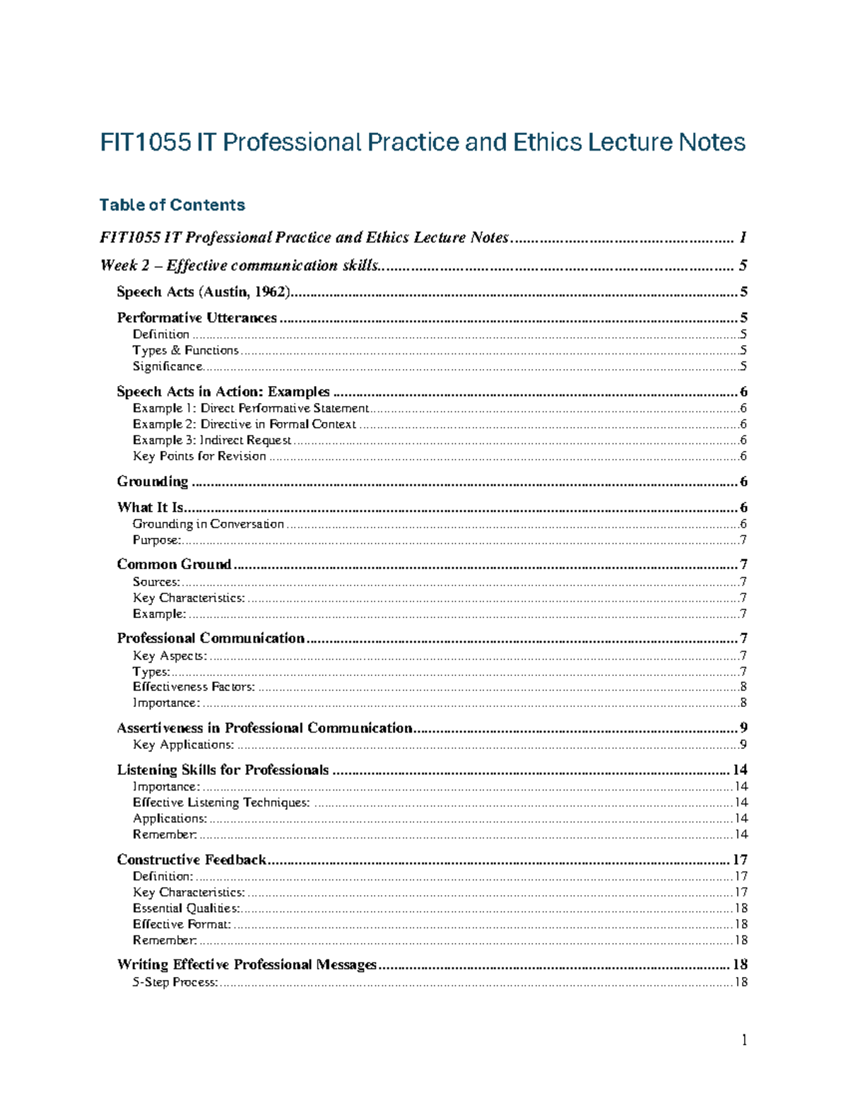 FIT1055 IT Professional Practice & Ethics Lecture Notes Overview - Studocu