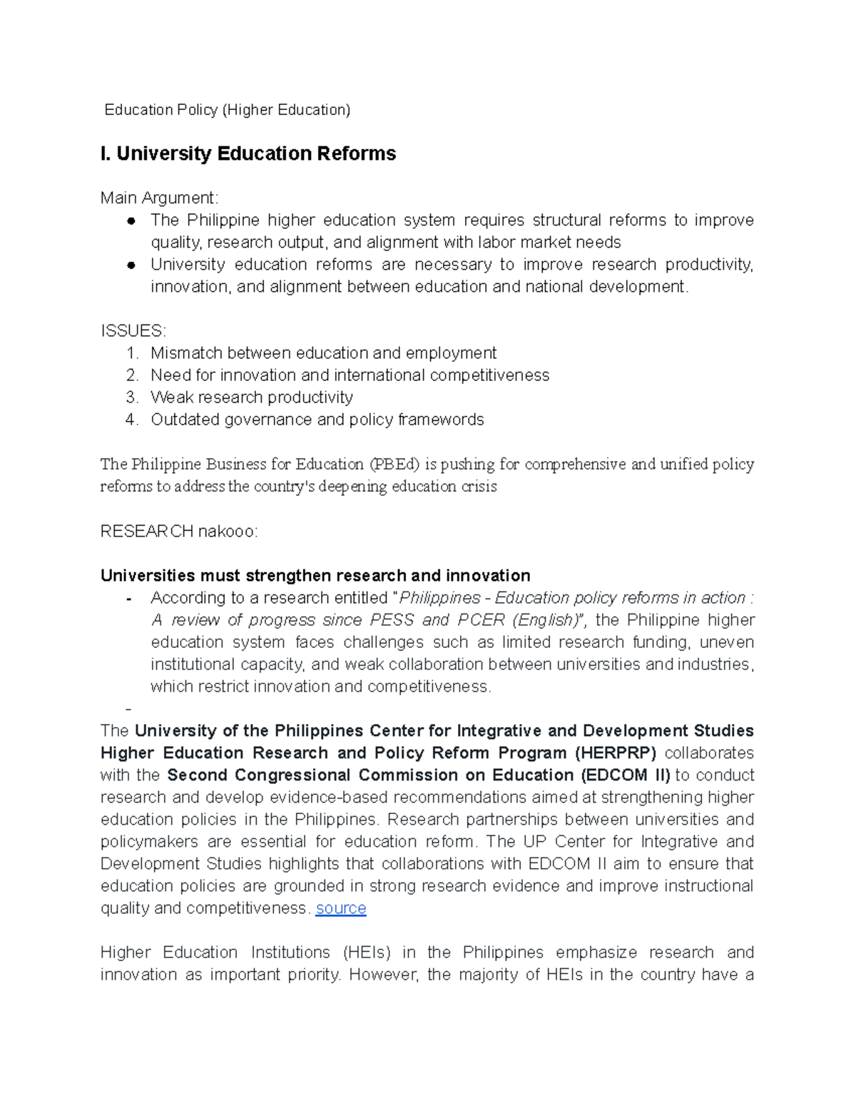 Education Policy Reforms in the Philippines: Addressing Higher Ed ...