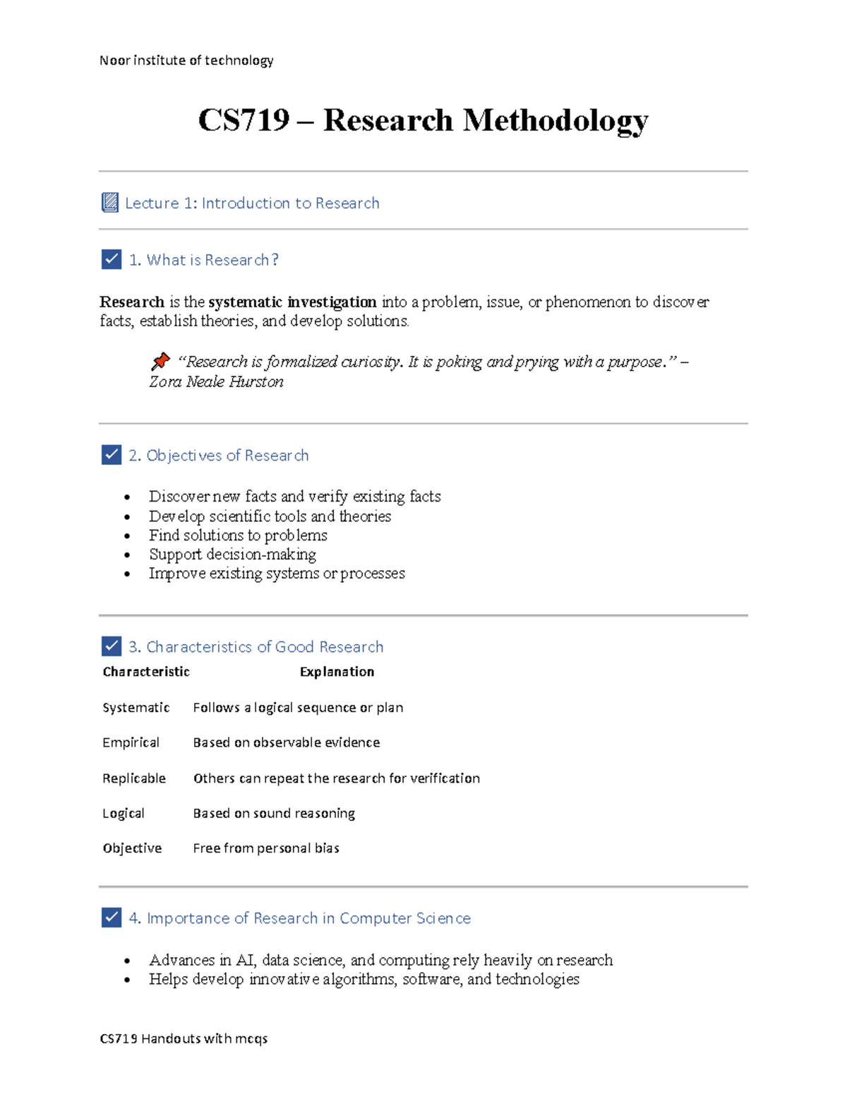 CS719 Research Methodology Lecture 1: Intro to Research Concepts - Studocu