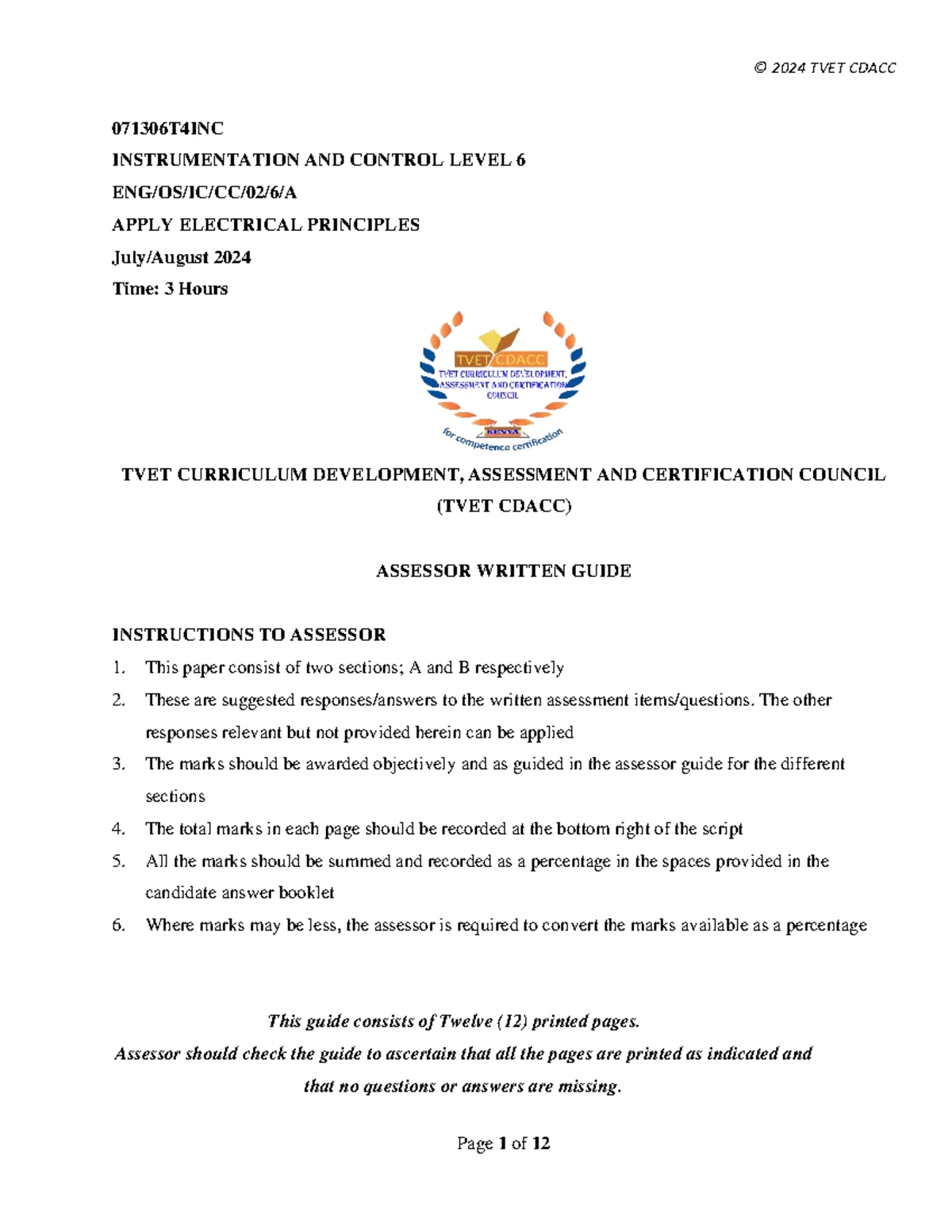 Level 6 Employability Skills Written Assessment Instructions 2024 TVET ...