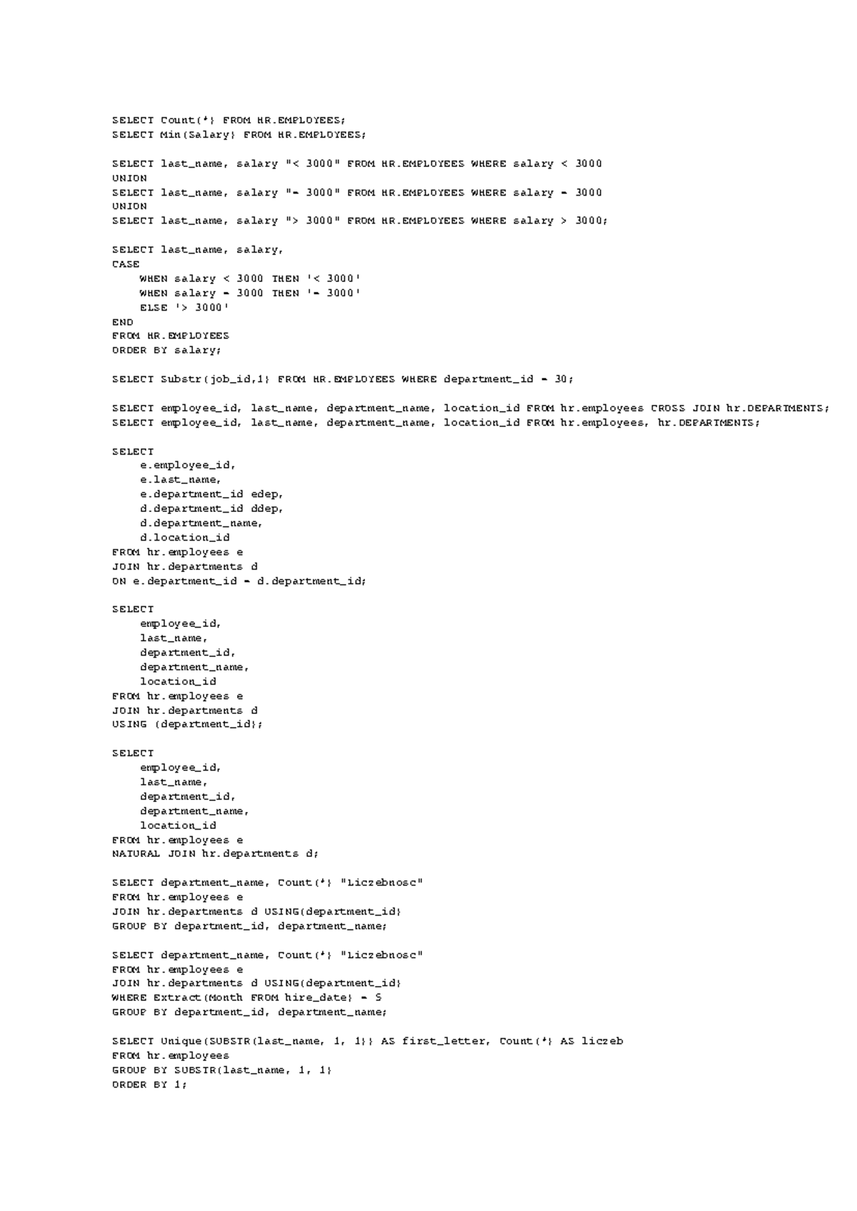 SQL Queries for HR Database Analysis (Course Code: SQL101) - Studocu