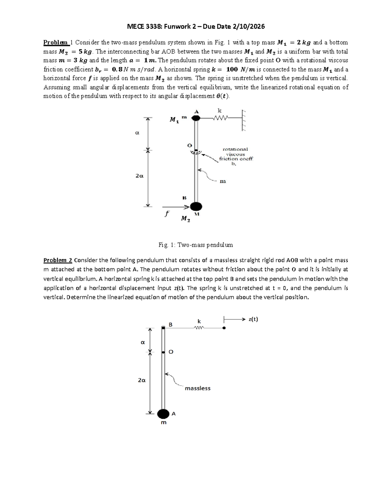 MECE 3338 Spring 26 Funwork 2: Pendulum Motion Analysis - Studocu