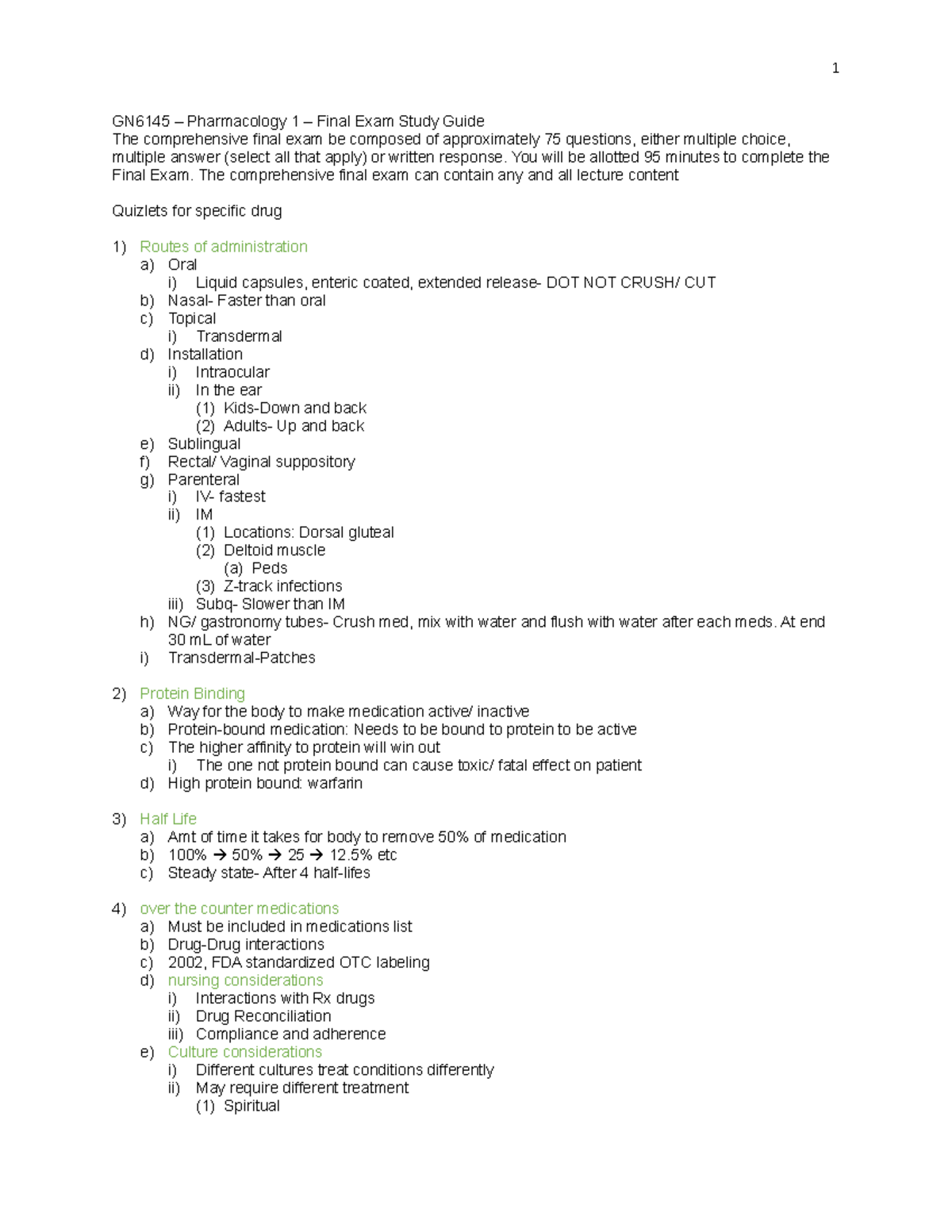 GN6145 - Pharm 1 - Comprehensive Final Exam Study Guide - Studocu