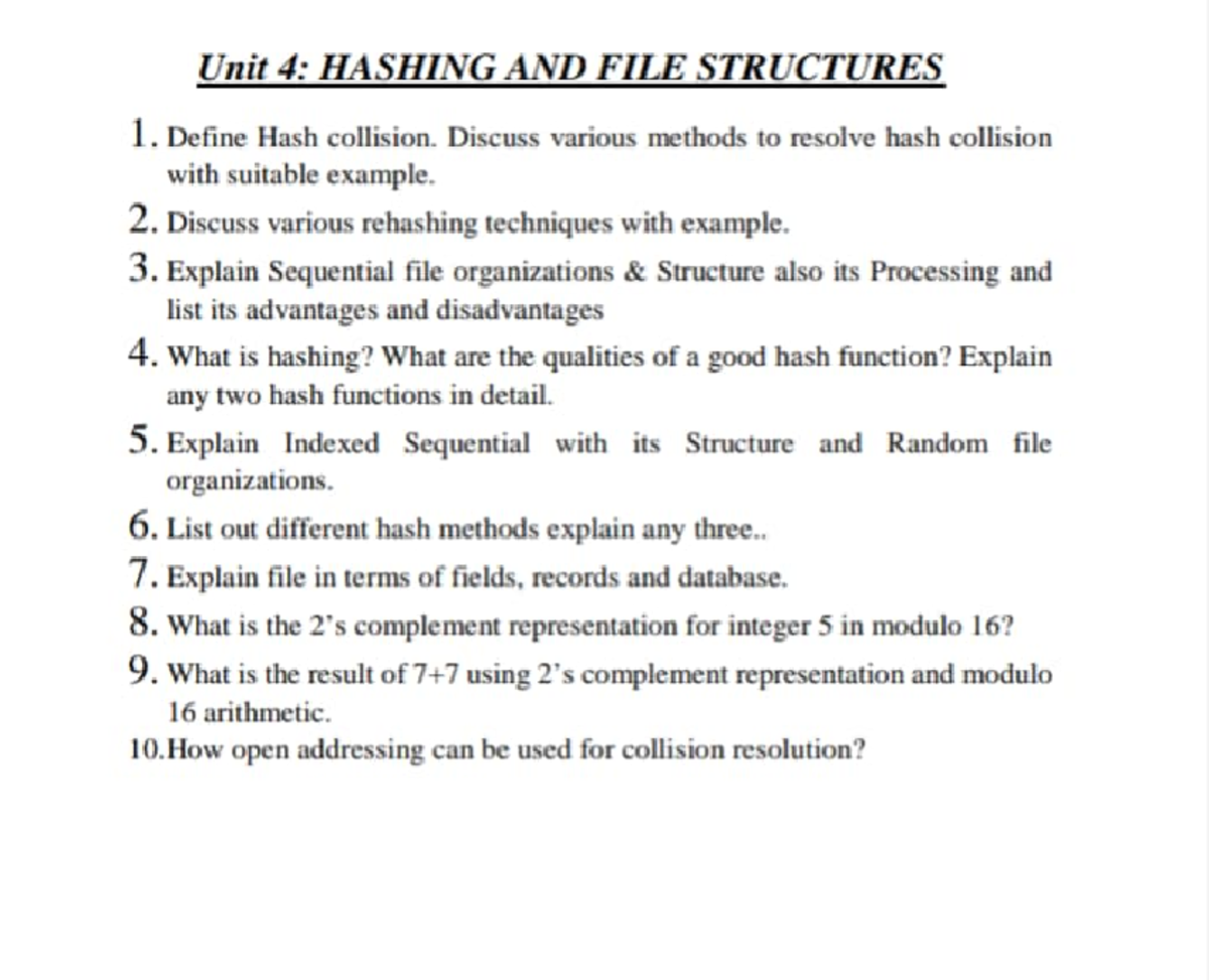 Ds imp1, 5,4 - Imp for ds - U nit 4: HASHING AND FILE S TR UCTURES 1 ...