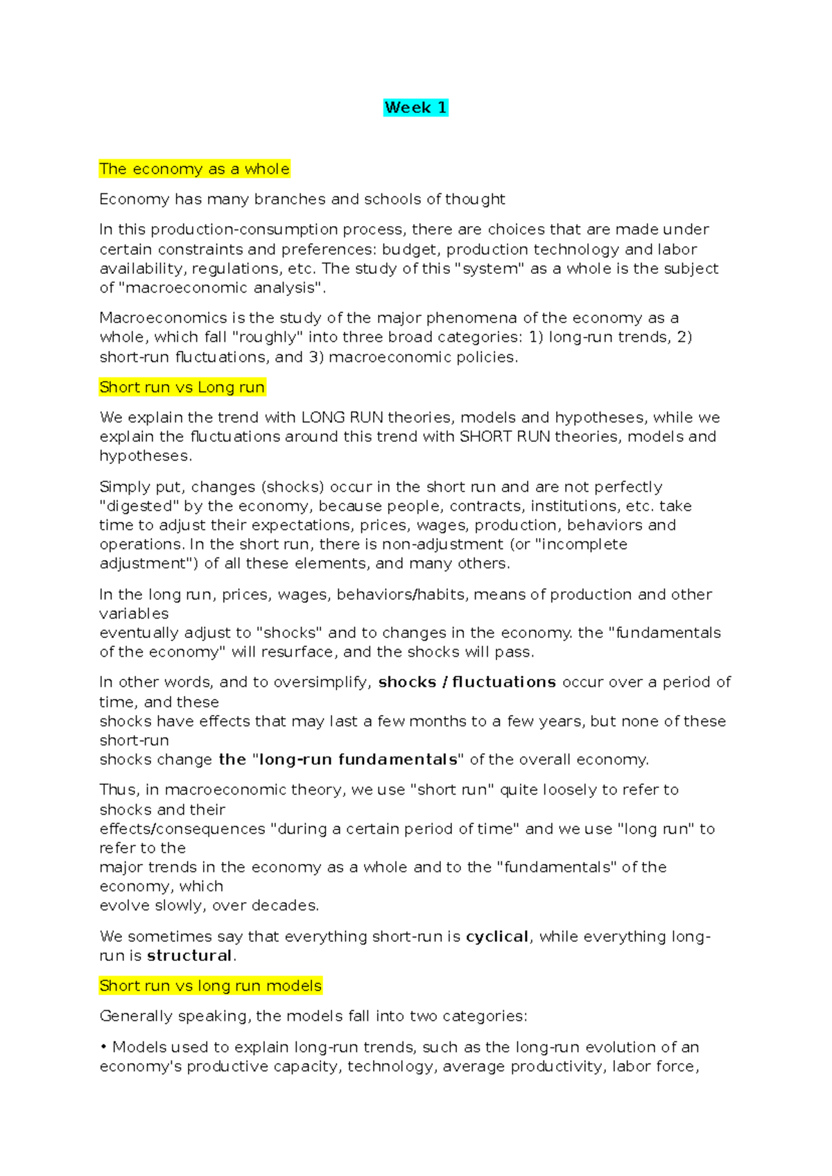 Week 1- Basic concepts - Notes de cours séance 1 macro - Week 1 The ...