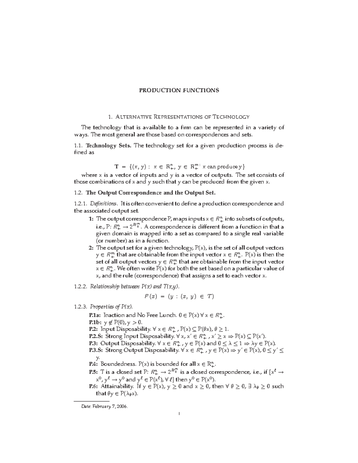 Production Functions - NOTES - ALTERNATIVE REPRESENTATIONS OF ...