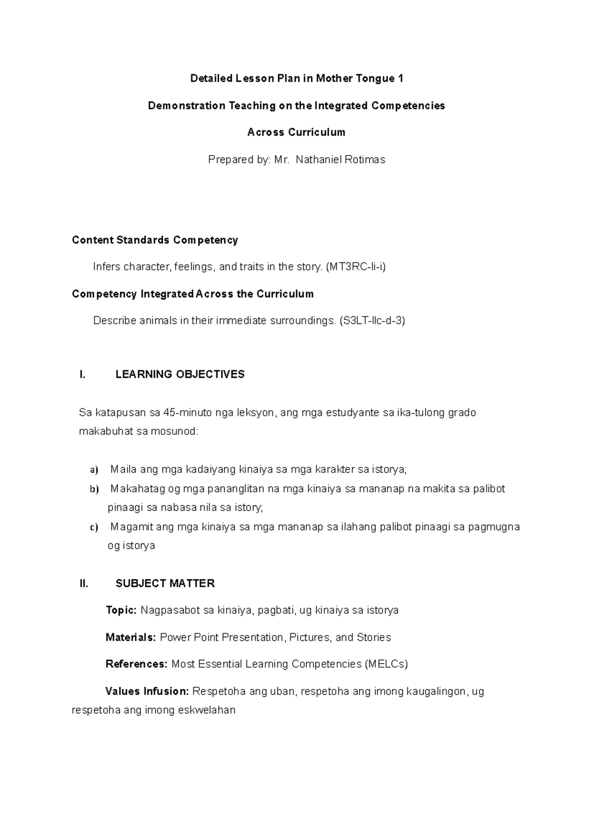DLP MTB-MLE Final - MTB-MLE - Detailed Lesson Plan in Mother Tongue 1 ...