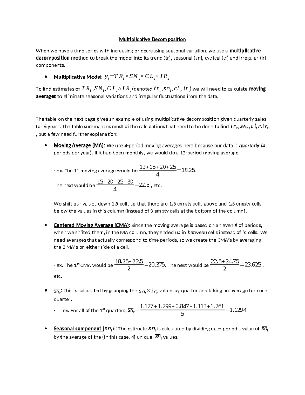 MTH 710 - Multiplicative Decomposition - Multiplicative Decomposition ...