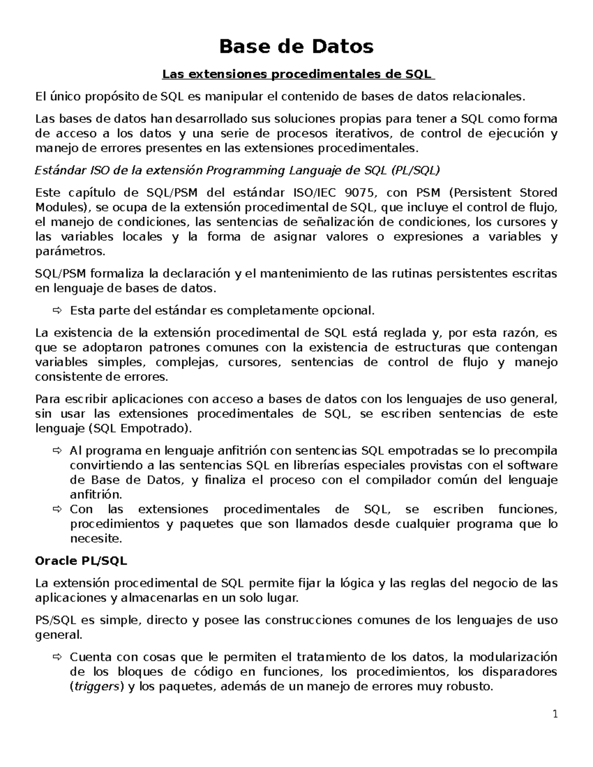 Resumen Módulo 4: Extensiones Procedimentales de SQL - Studocu
