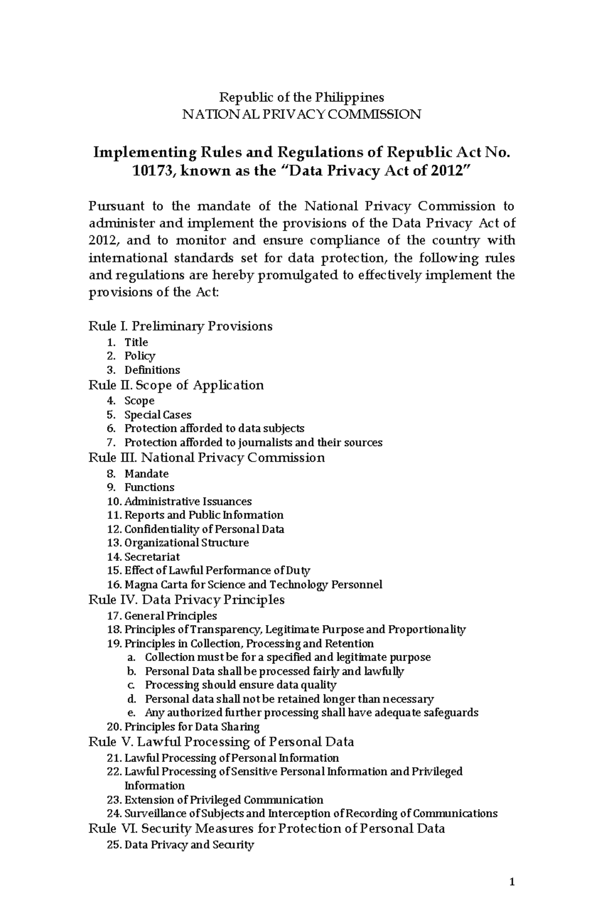 2016 0825 IRR RA 10173 data privacy - Republic of the Philippines ...