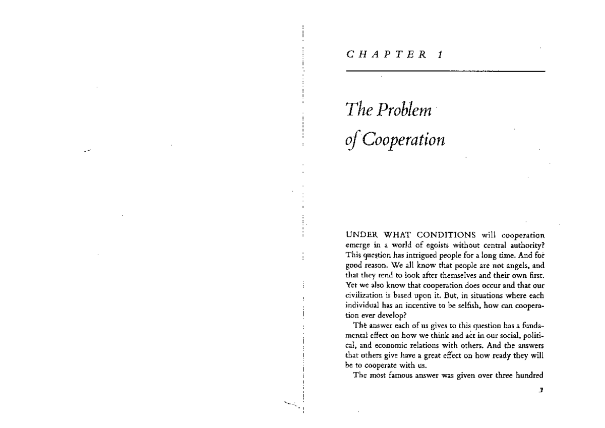 CHAPTER 1 The Problem of Cooperation: Conditions for Emergence in ...