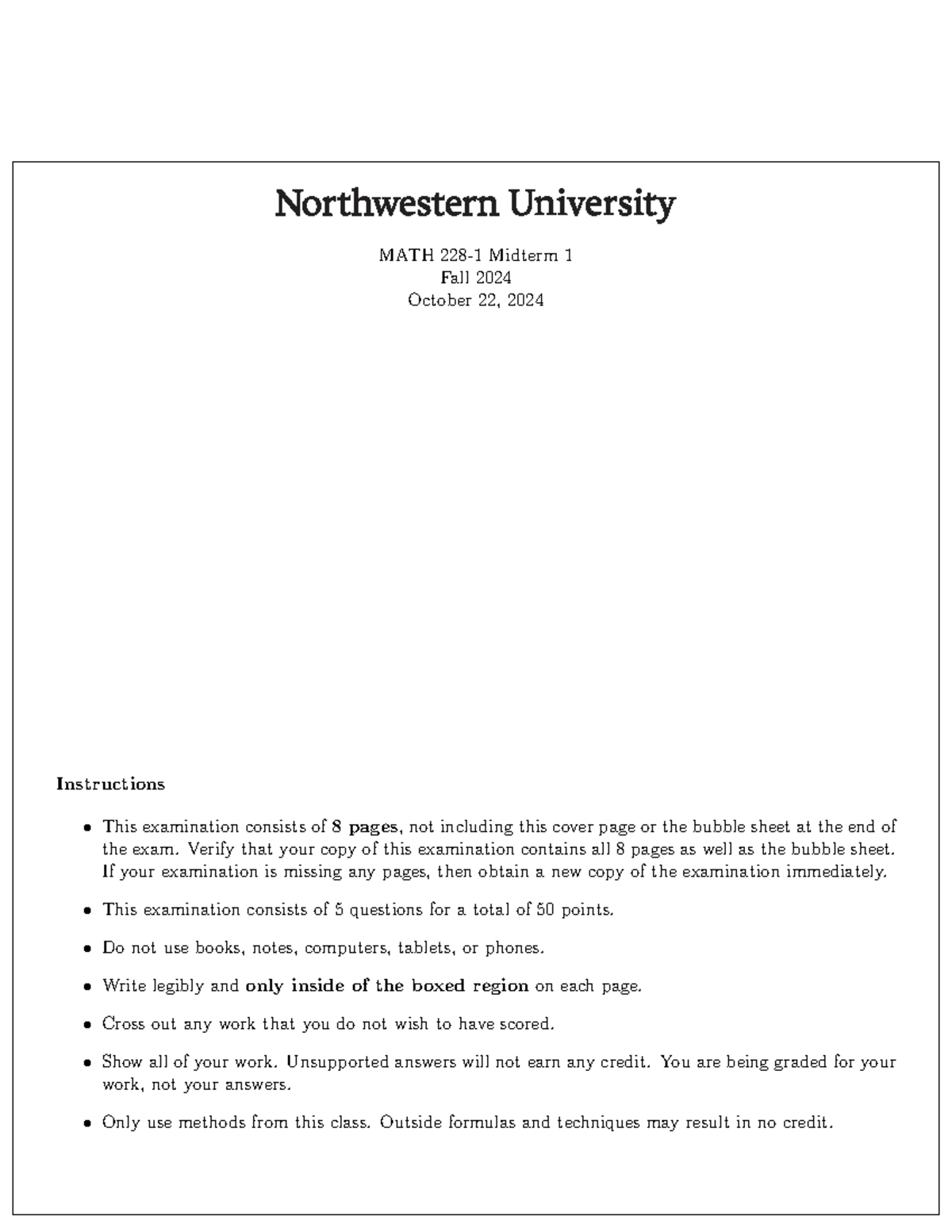 MATH 24FQ Midterm 1 Practice Exam - Fall 2024 - Studocu