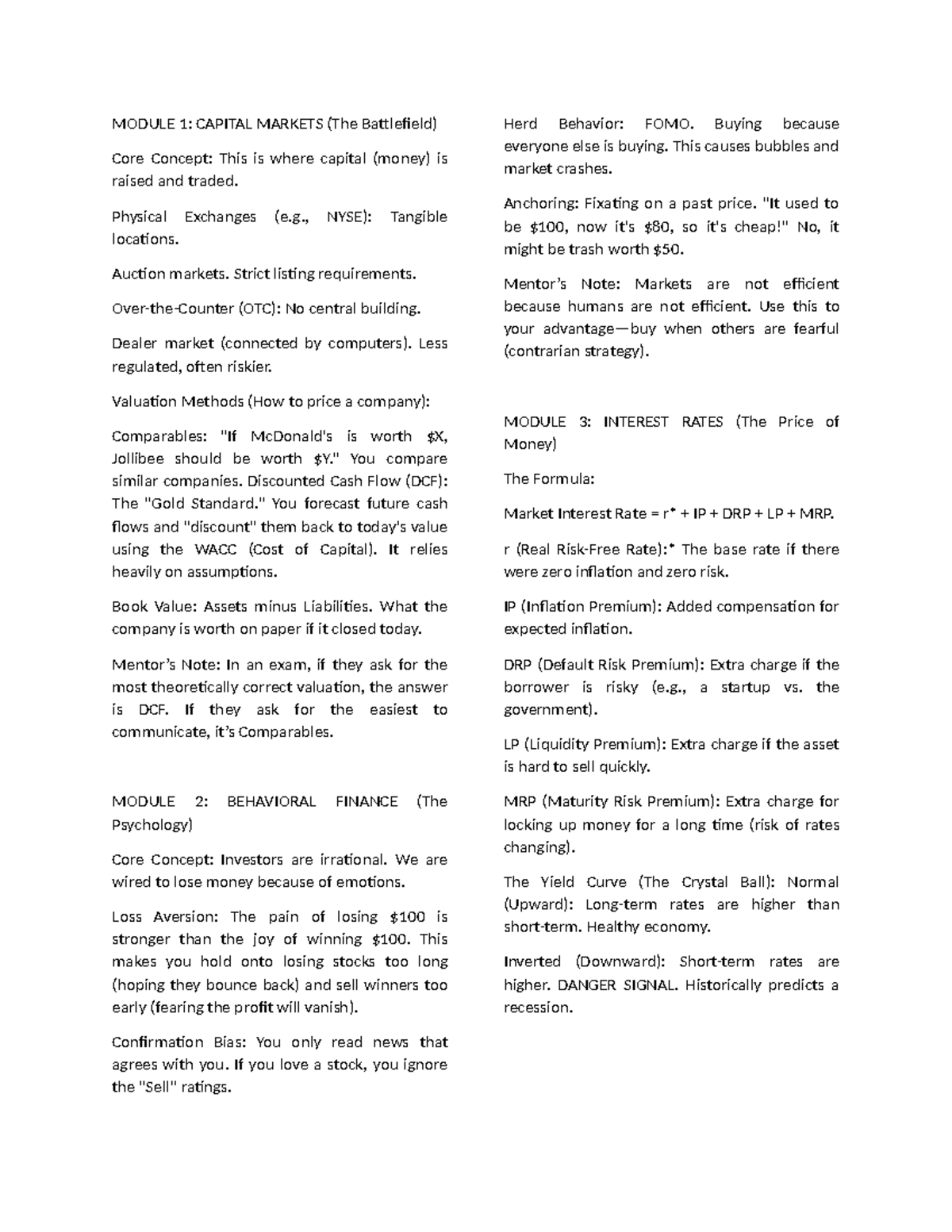CFMS - Capital Markets and Financial Analysis Notes - Studocu