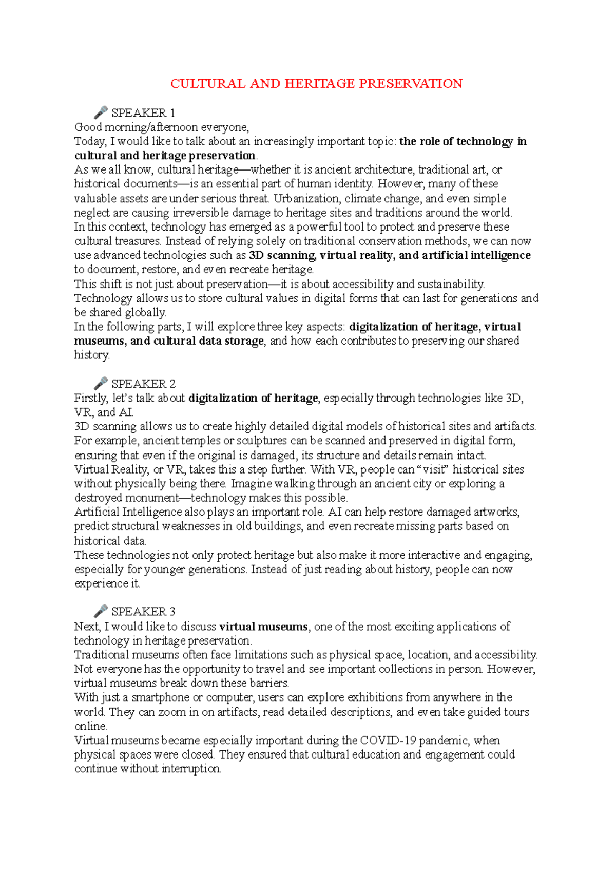 CULTURAL HERITAGE PRESERVATION: TECH & VIRTUAL MUSEUMS - Studocu