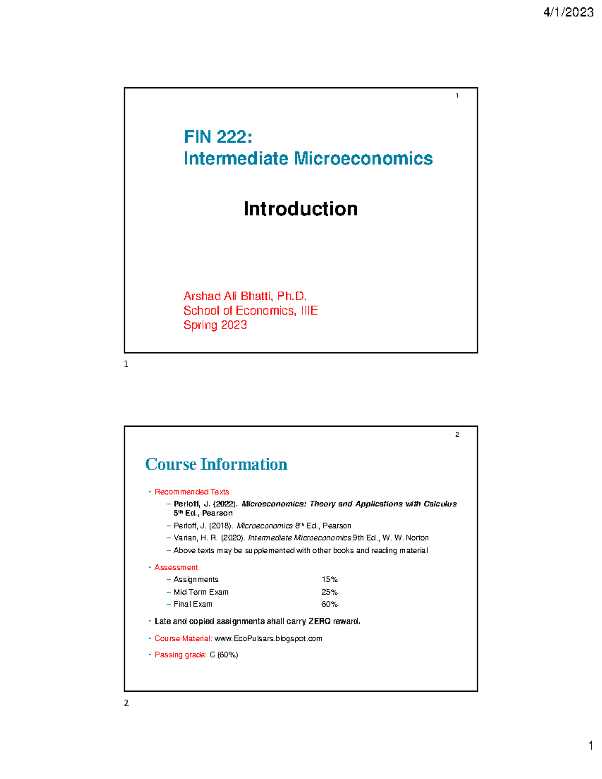 FIN 222: Introduction to Intermediate Microeconomics Overview - Studocu