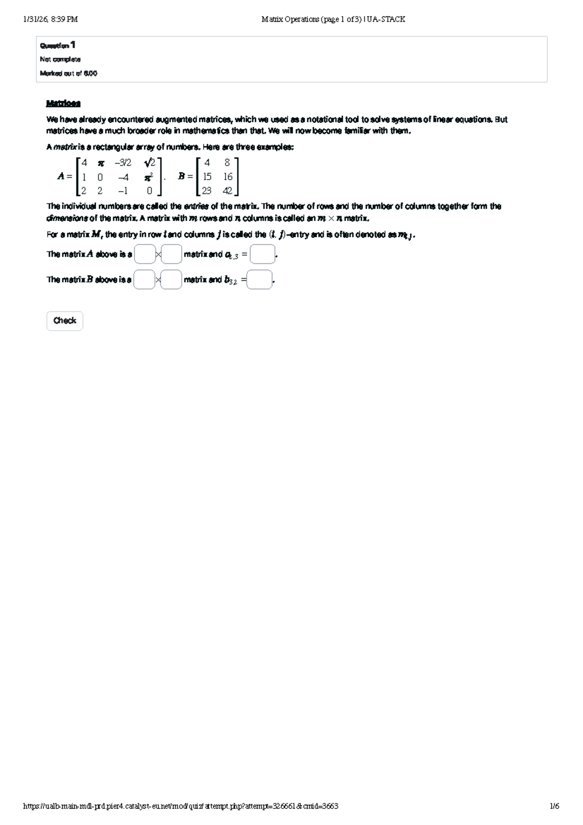 Matrix Operations - Learning Activity (MATH 101) - Studocu