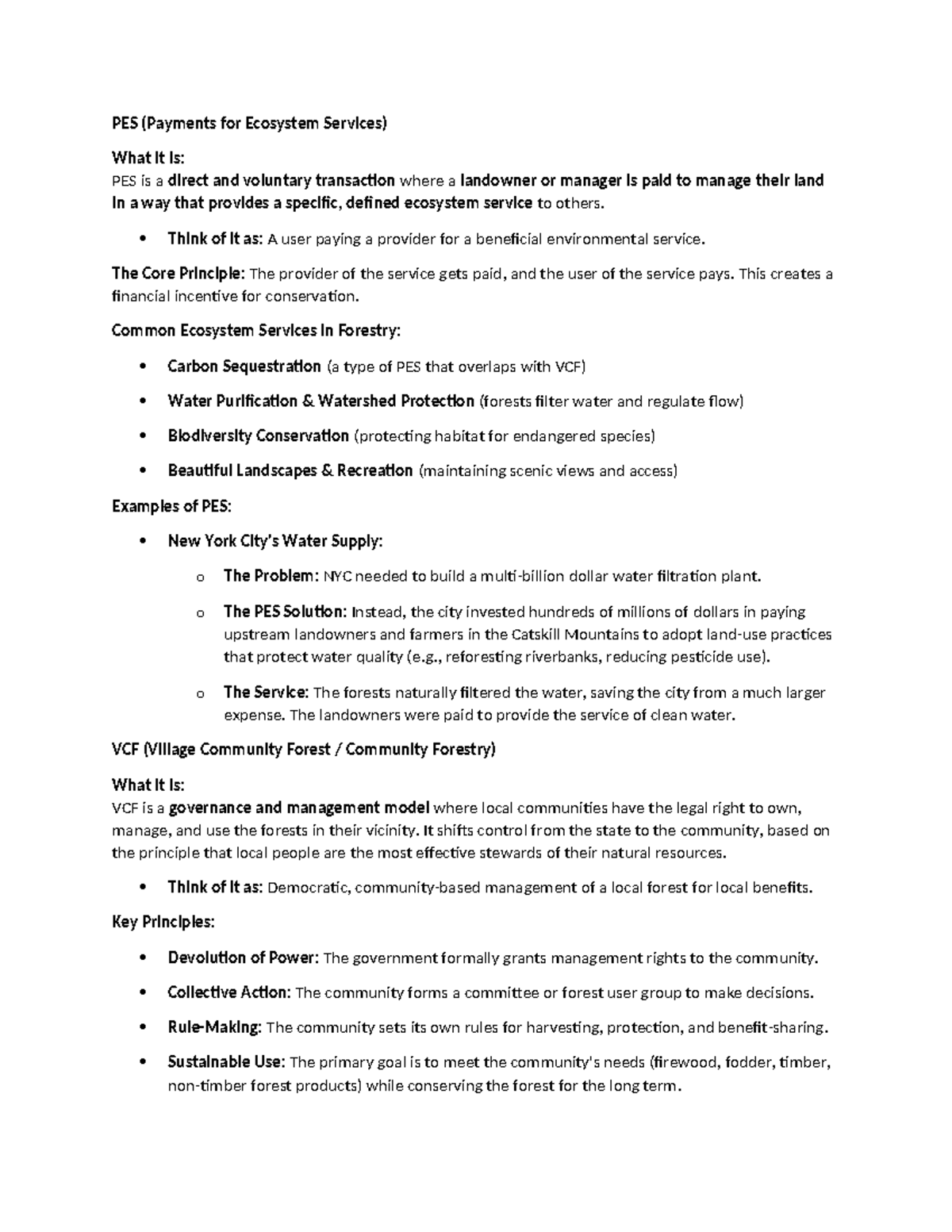 PES (Payments for Ecosystem Services) - Key Concepts and Examples - Studocu