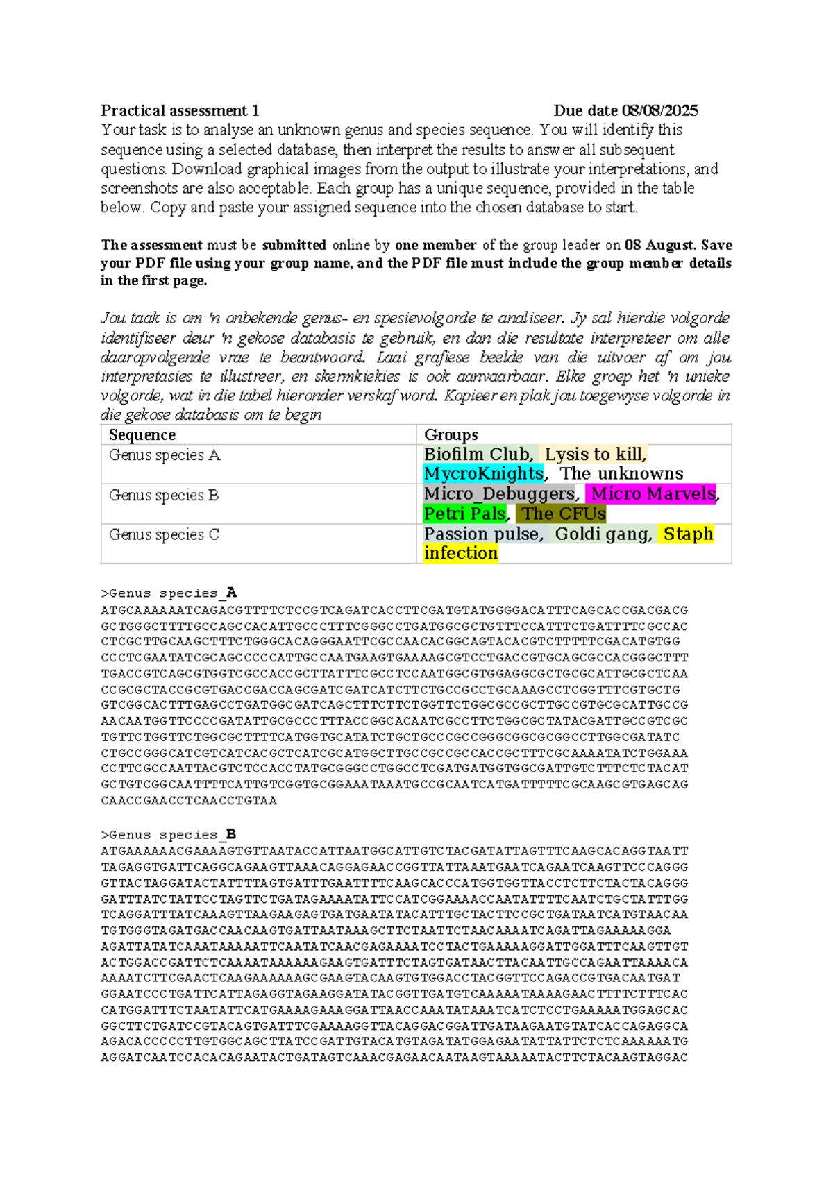Practical Assessment 1: Sequence Analysis & Interpretation Guide - Studocu