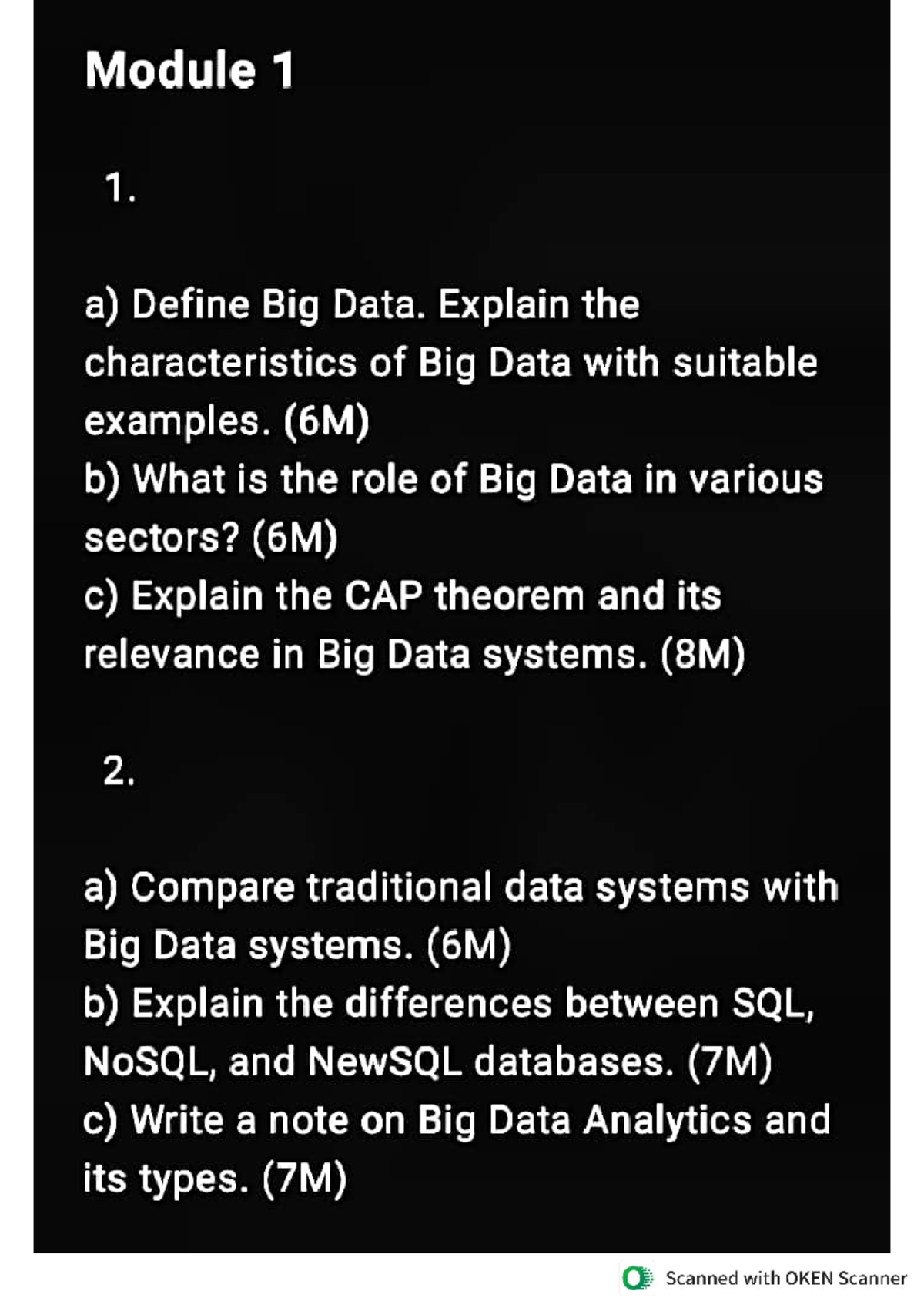 BAD601 Important Questions on Big Data Concepts and Technologies - Studocu