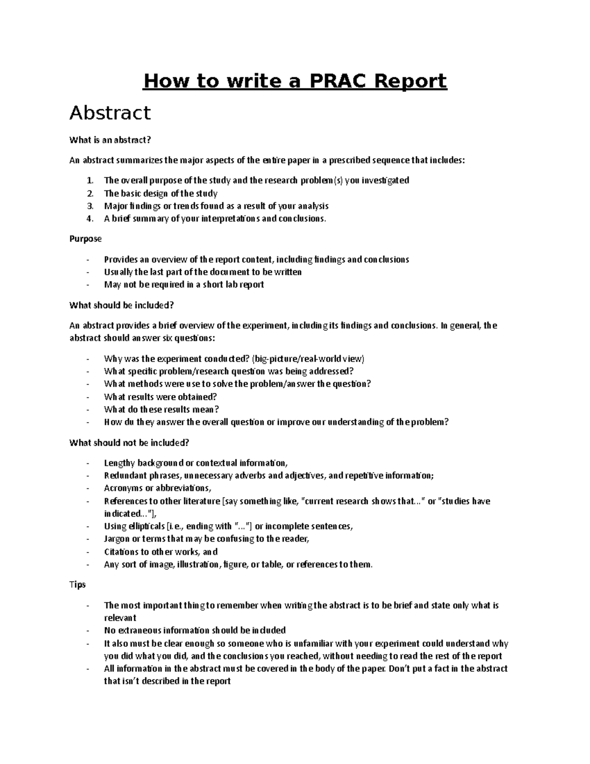 Guidelines for Writing a PRAC Report: Essential Tips & Examples - Studocu