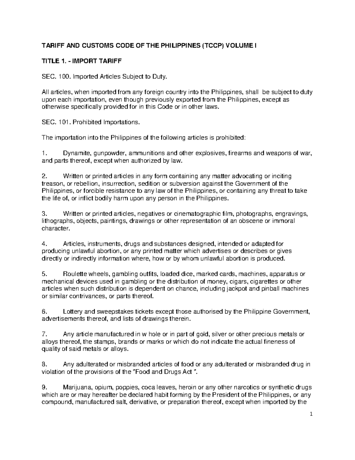 TCCP Volume I - Import Tariff Review: Key Provisions and Guidelines ...