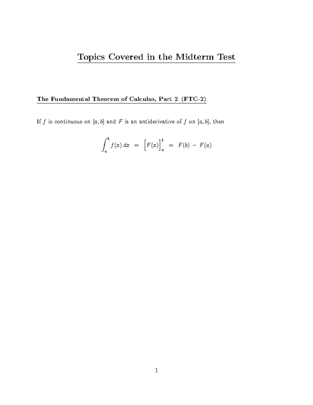 1730-Midterm-Review - Key Concepts in Integral Calculus - Studocu