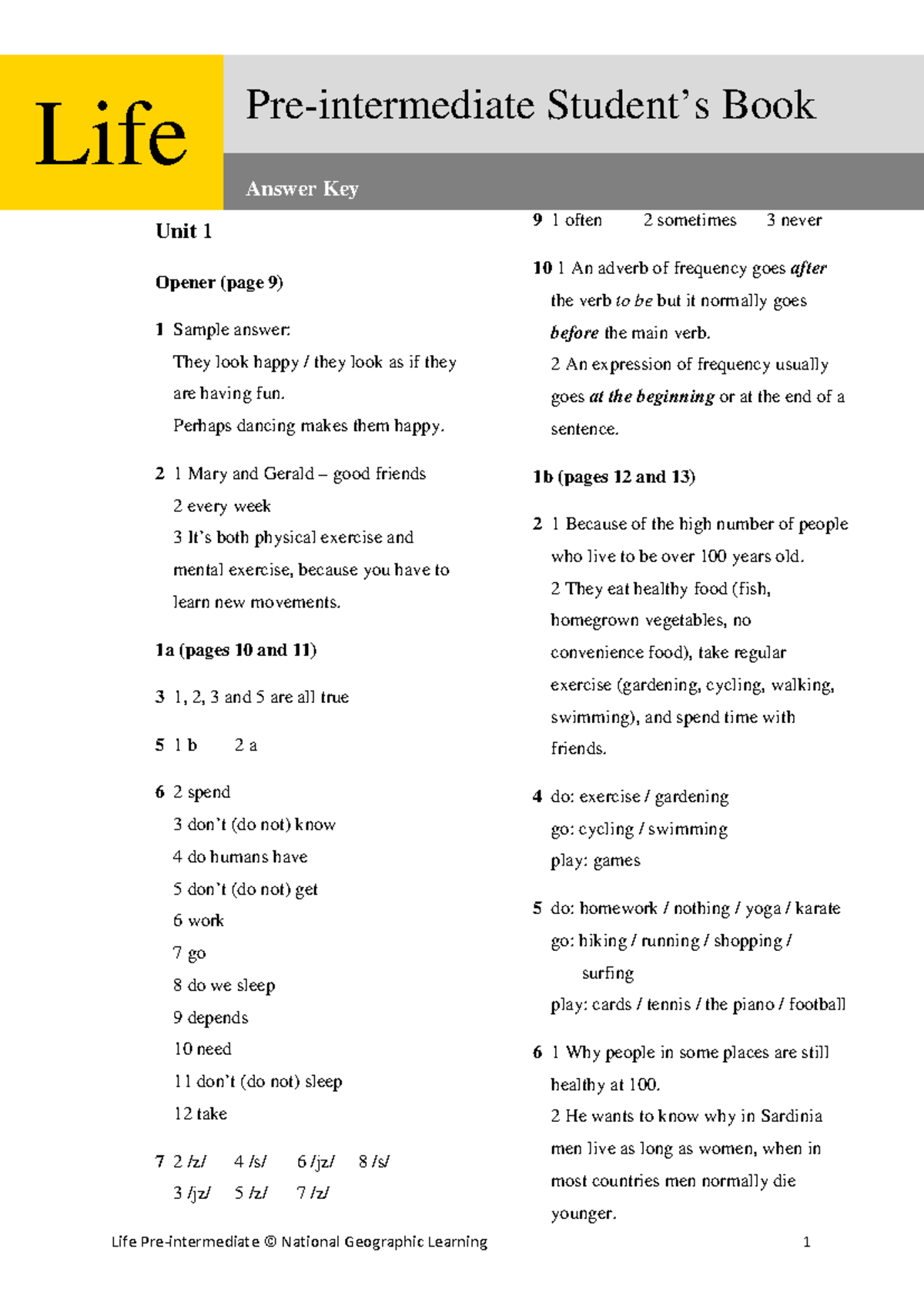 Pre-intermediate Student’s Book Answer Key: Units 1-5 Review - Studocu