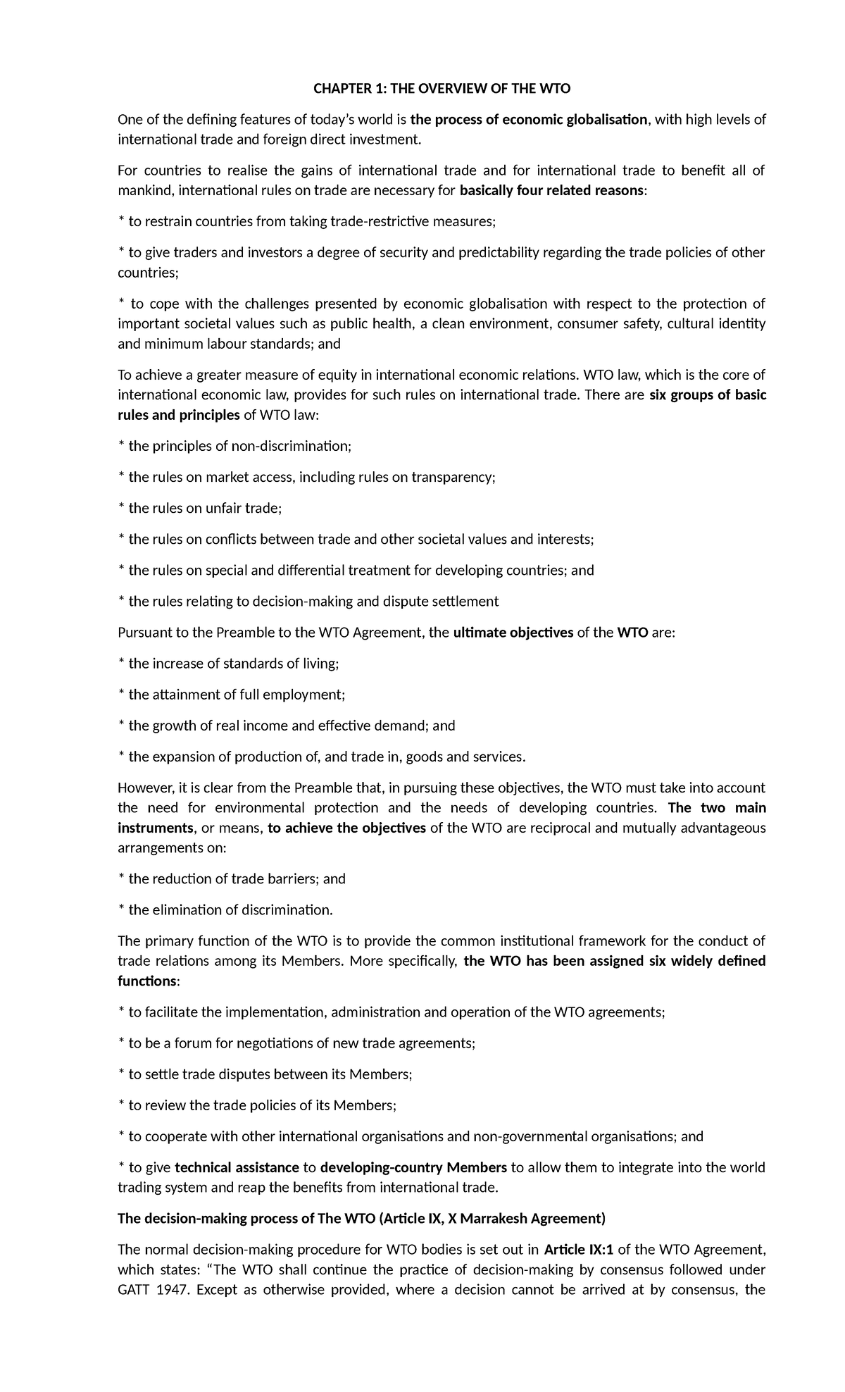 WTO chapter 1: Overview of the World Trade Organization - Studocu