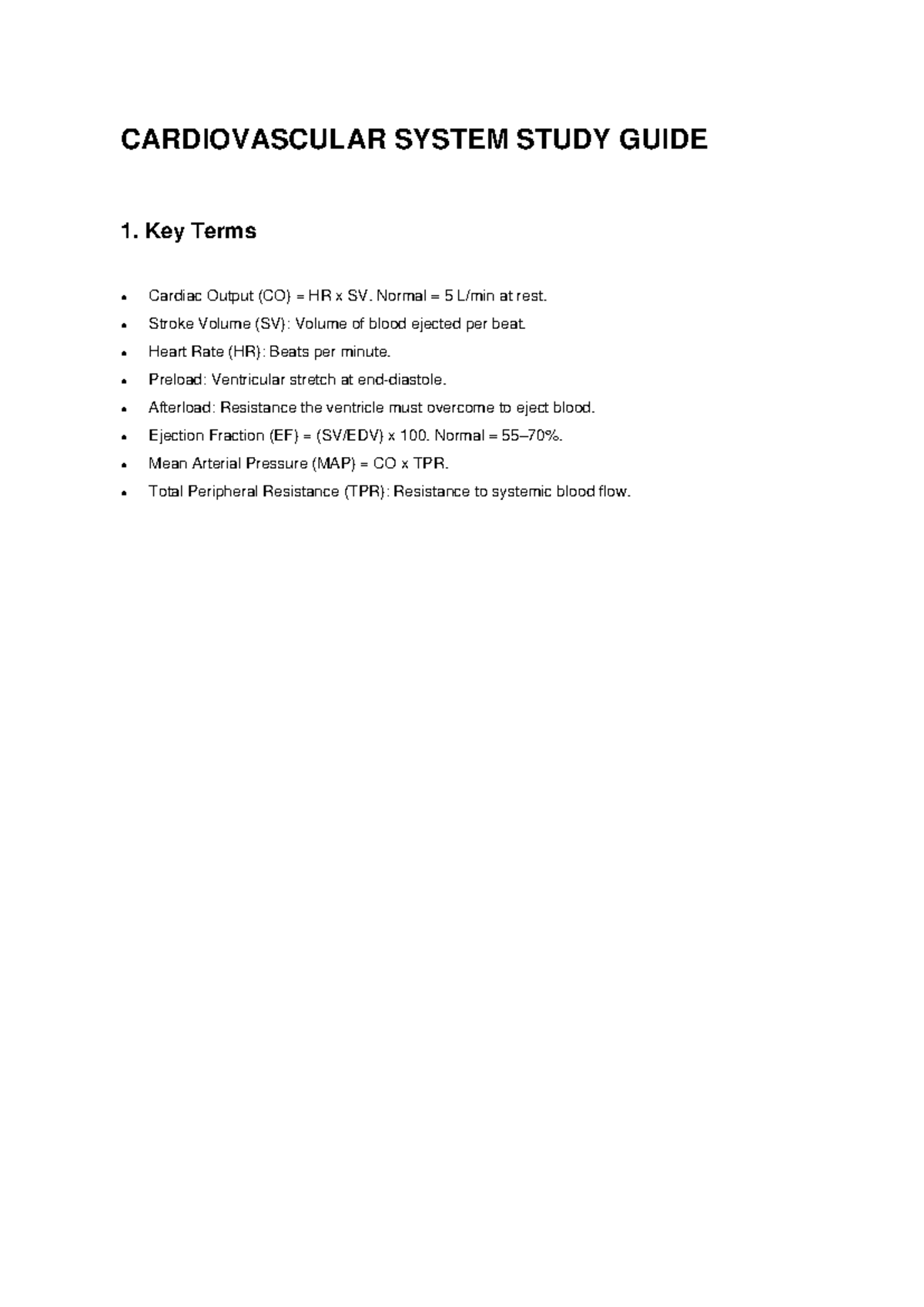 CARDIOVASCULAR SYSTEM STUDY GUIDE: Key Concepts & Terms - Studocu