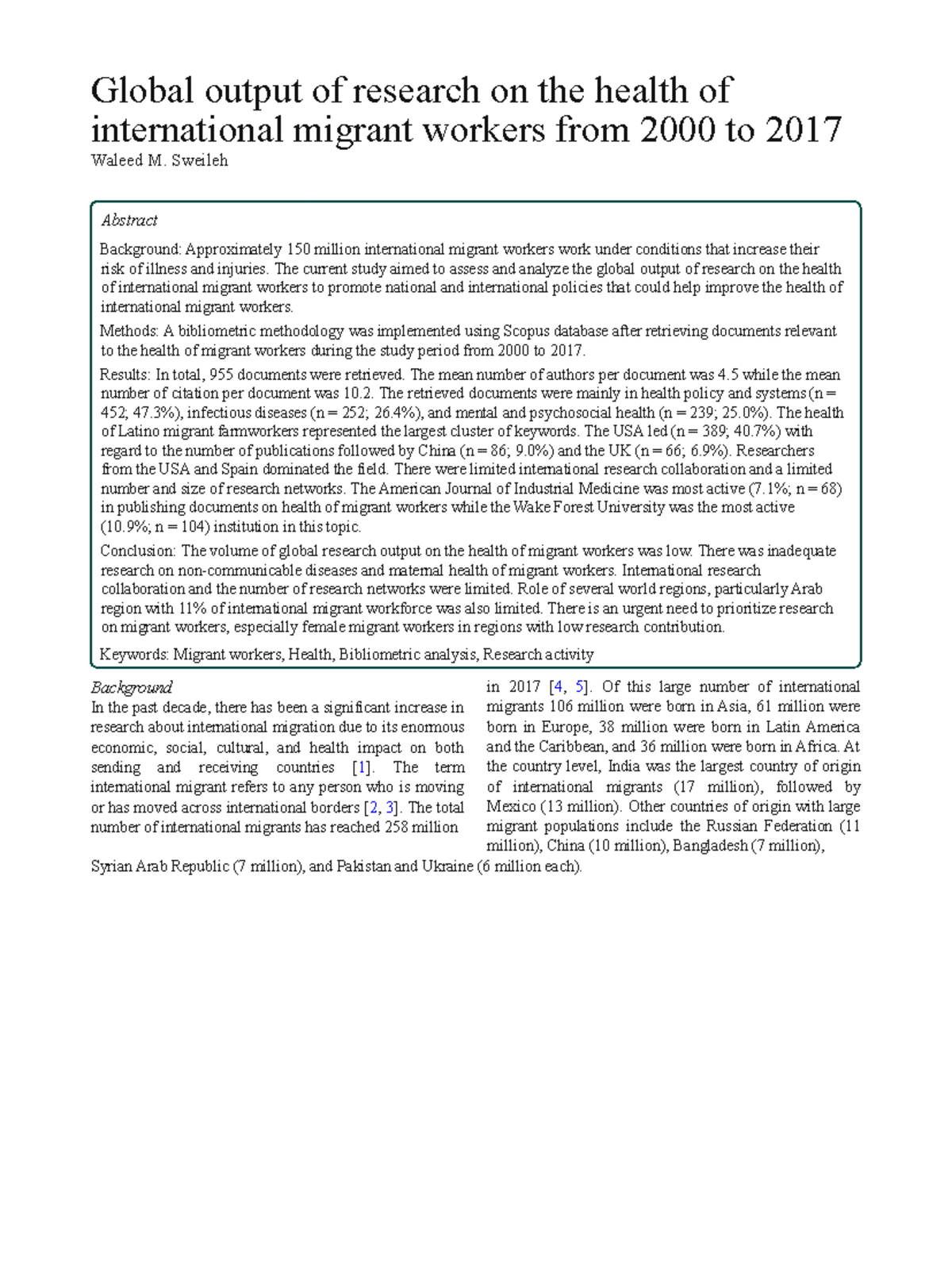 Research output international - Global output of research on the health ...