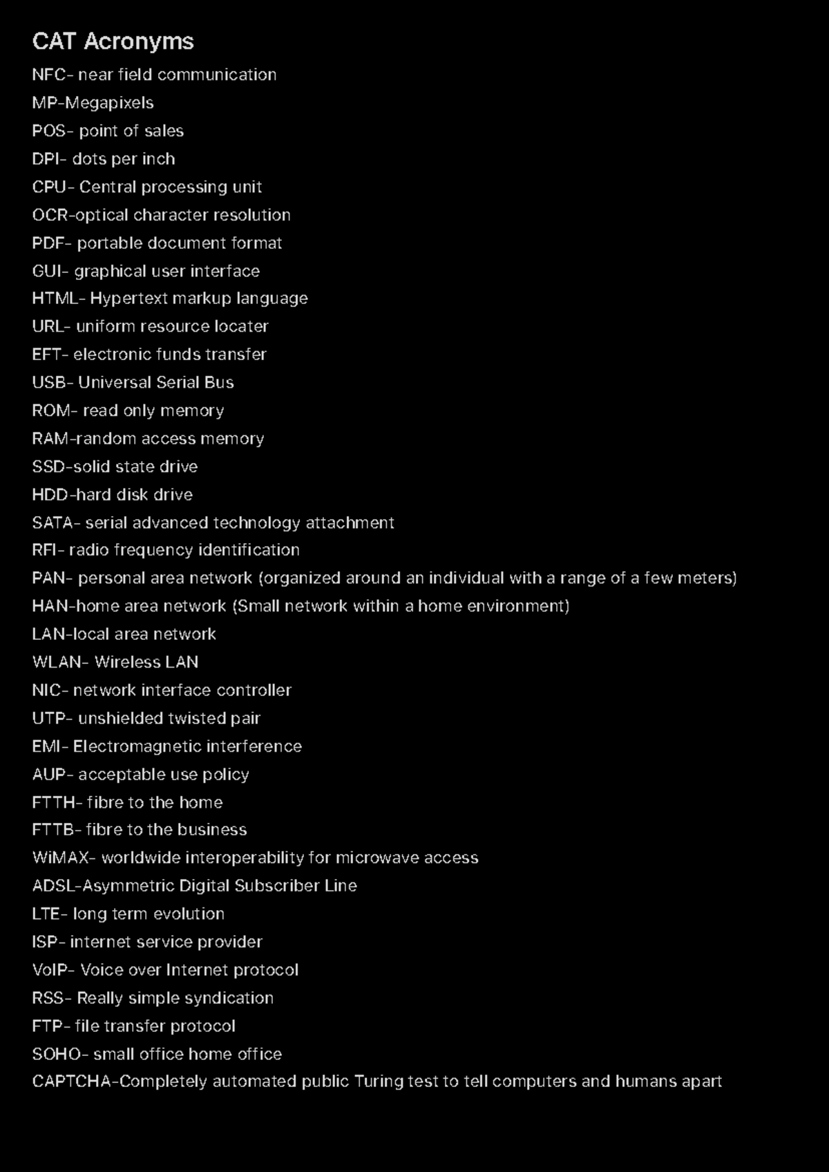 CAT Acronyms Reference Guide for Tech Terms and Definitions - Studocu