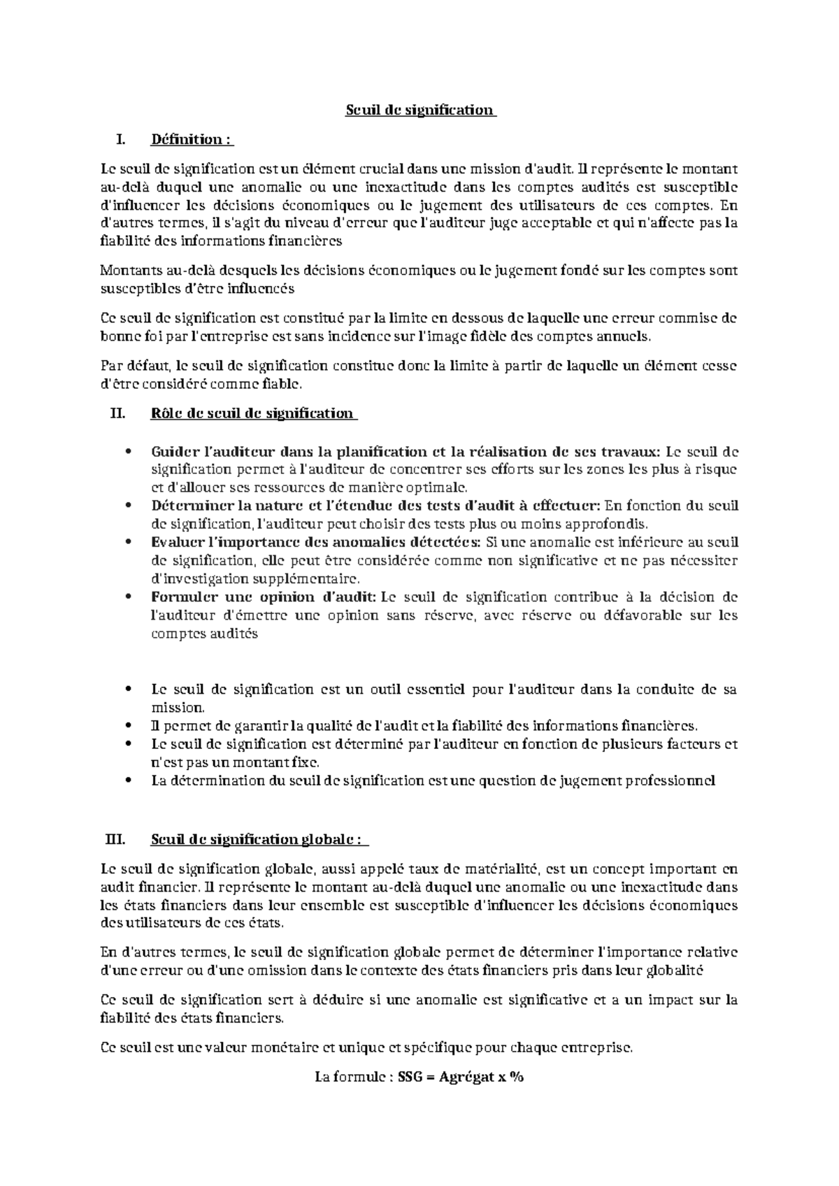 Seuil de Signification en Audit: Définition et Rôle Essentiel - Studocu