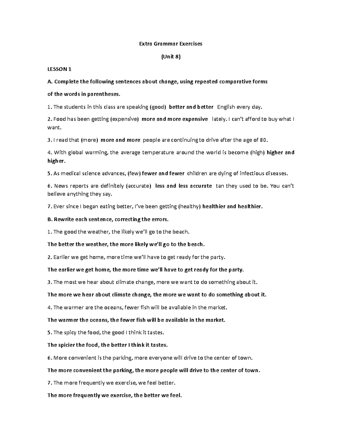 Extra Grammar Exercises for Unit 8 - Summit 1 Review - Studocu