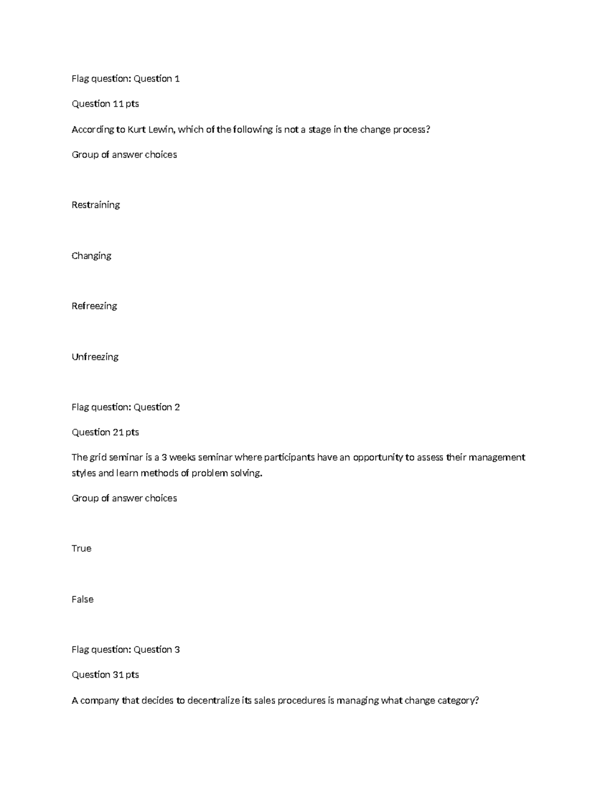 Change Management: Flag Questions & Key Concepts - Exam Prep - Studocu