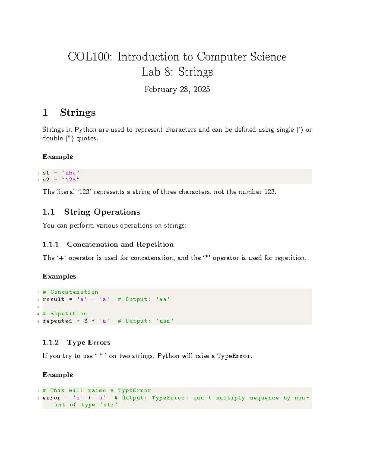 COL100: Lab 8 - Exploring Strings in Python (Feb 28, 2025) - Studocu