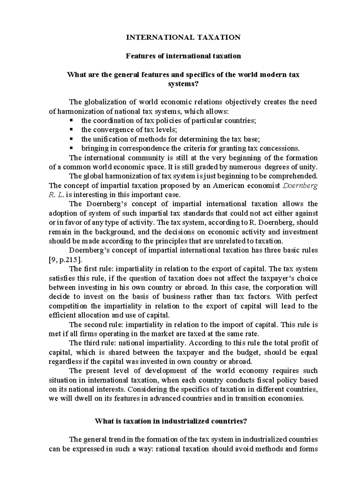 International Taxation Analysis - Key Features and Insights - Studocu