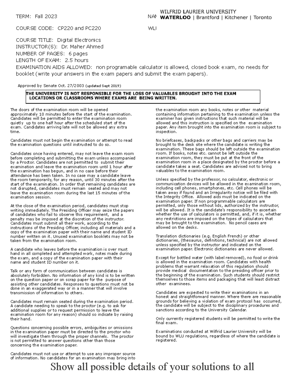 CP220-PC220 Final Exam Guidelines and Questions - Fall 2023 - Studocu
