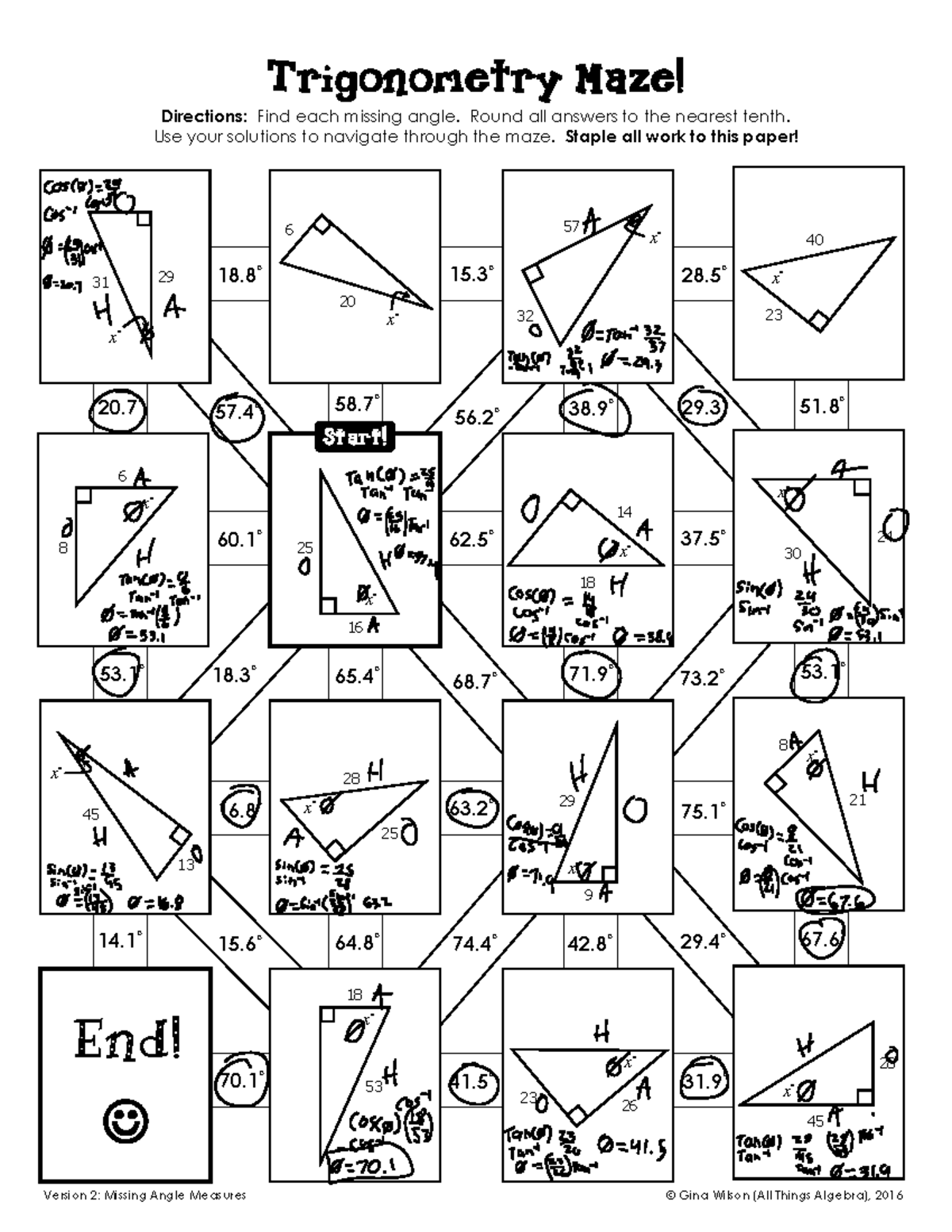 Trig Maze Directions: Find Missing Angles - Trig 101 - Studocu