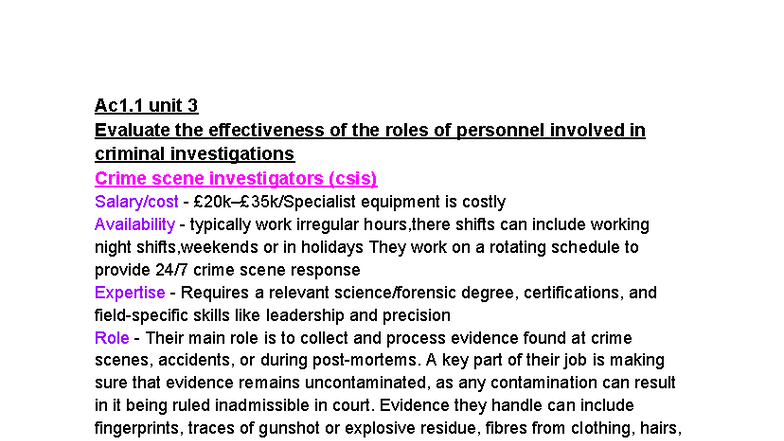 CRIM UNIT 3 1 - Evaluating Roles in Criminal Investigations - Studocu