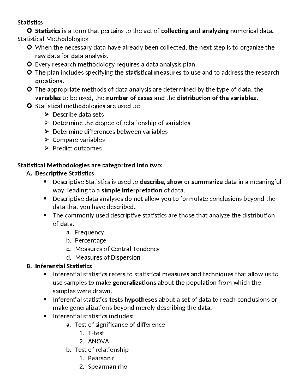 Statistical Methodologies - Statistics Statistics is a term that ...