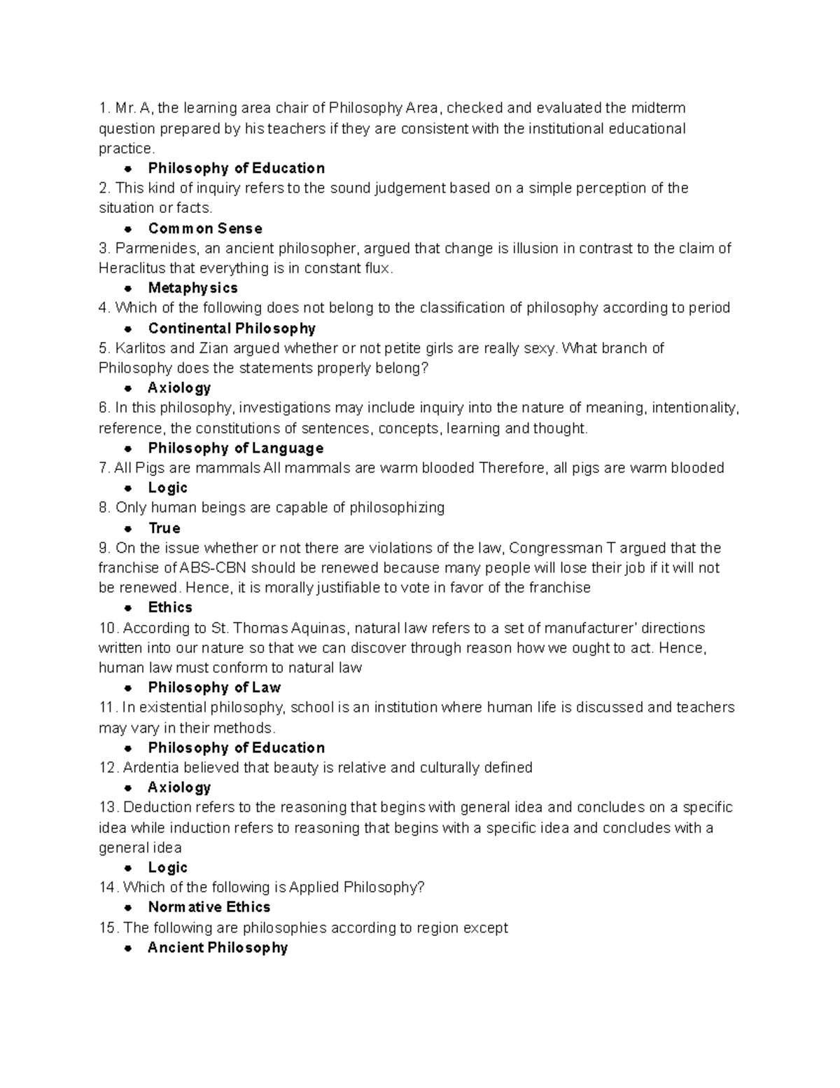 MA1 Ethics Midterm Reviewer: Key Philosophical Concepts Explained - Studocu