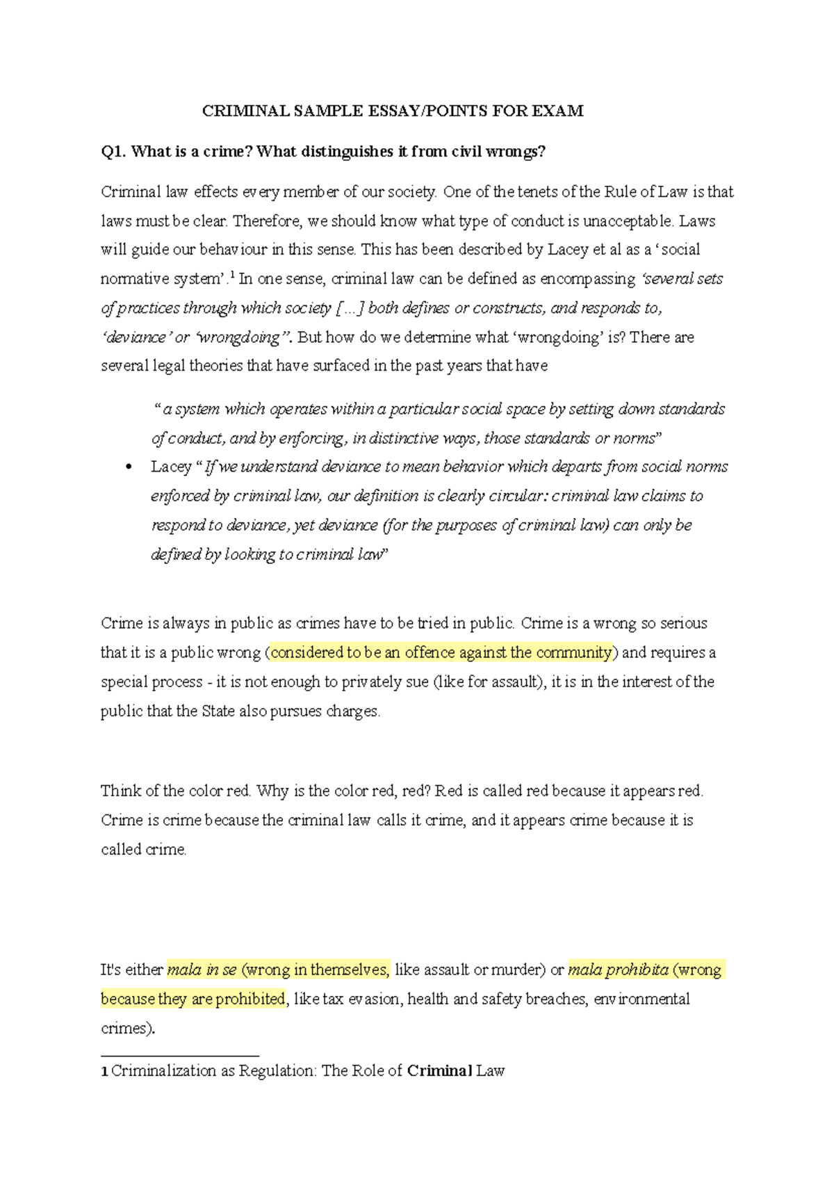 Criminal Law: Key Essay Points for Exam Preparation (CRIM 101) - Studocu
