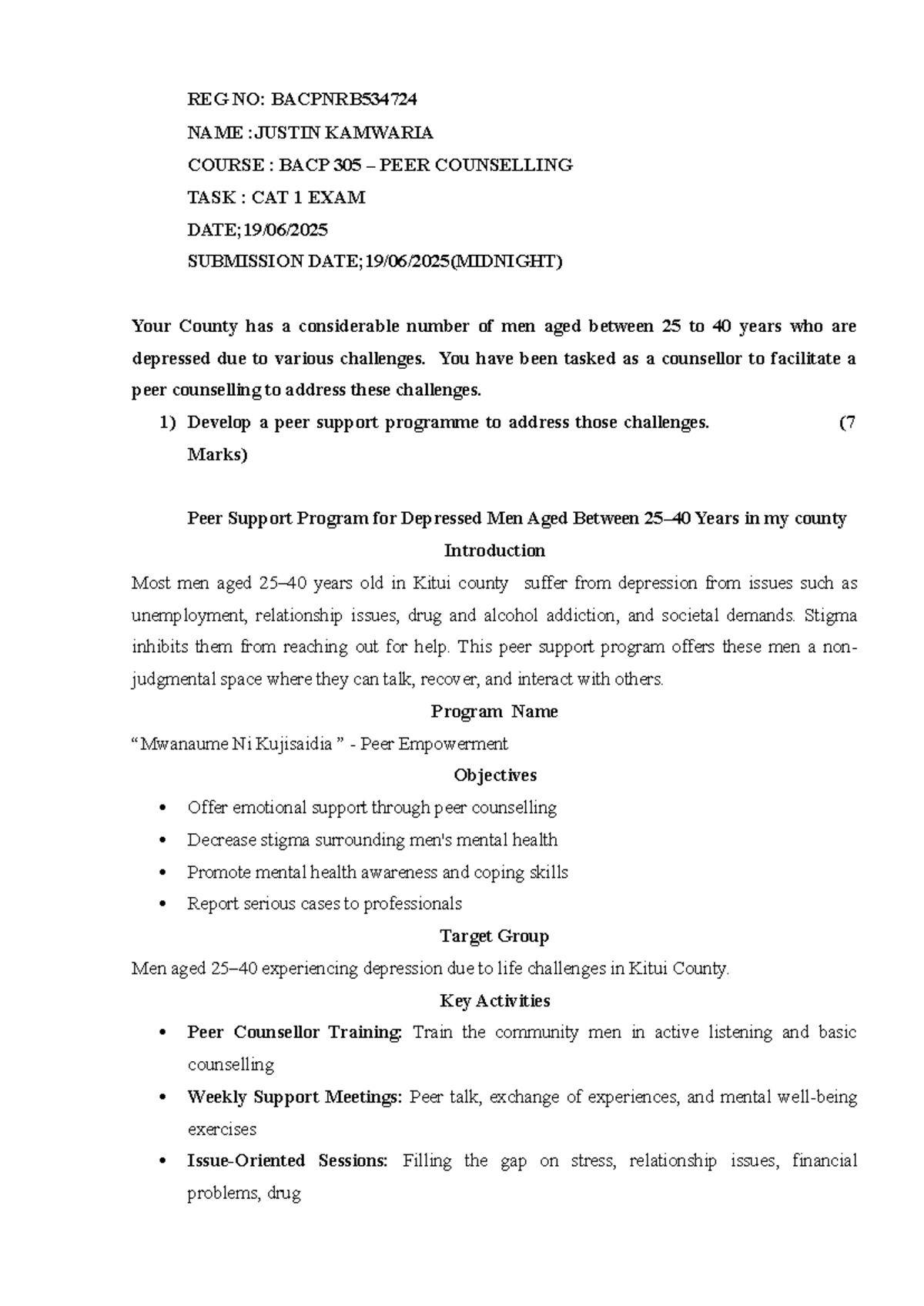 BACP 305 - Peer Counselling Program for Men's Mental Health Challenges ...