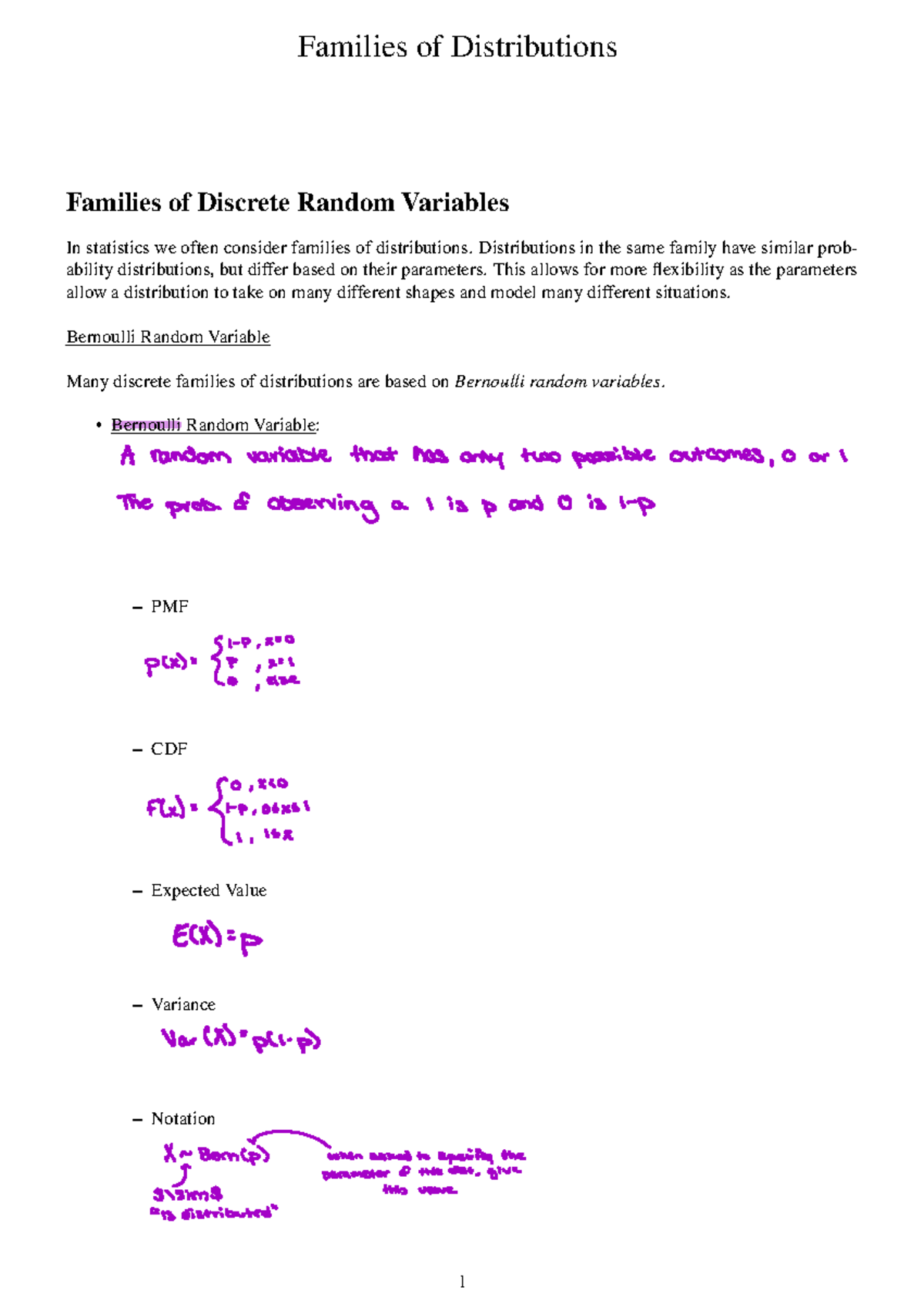 Families of Probability Distributions - Families of Distributions ...