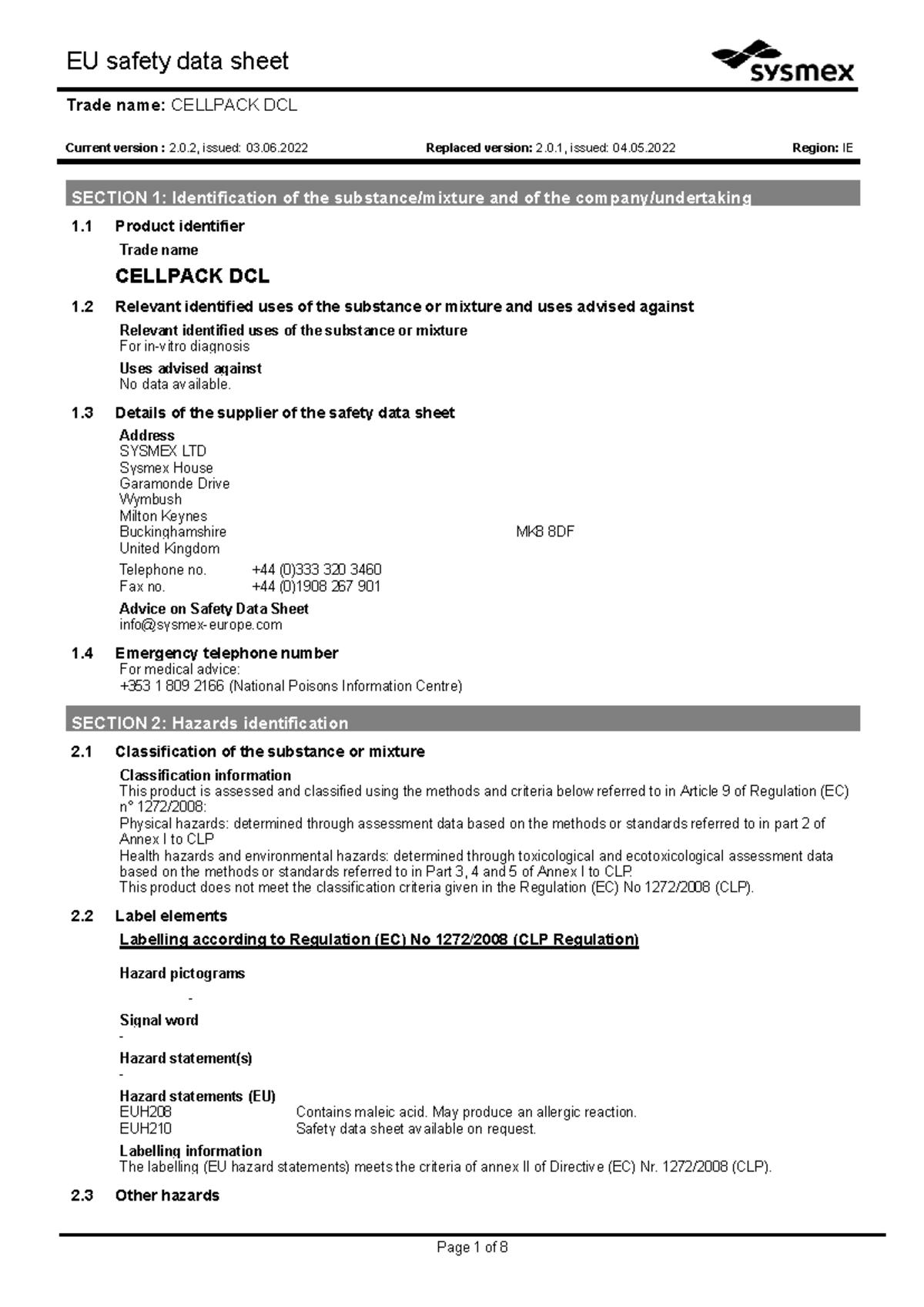 Cellpack DCL 642478 Safety Data Sheet (SDS) - Version 2.0.2 - Studocu