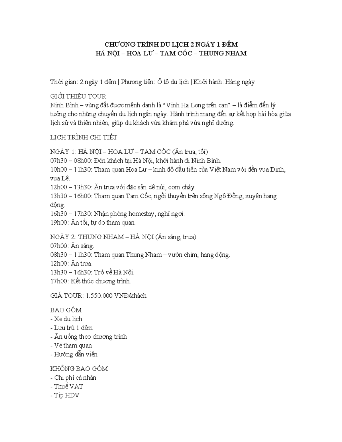 Tour Ninh Bình 2 Ngày 1 Đêm: Hà Nội - Hoa Lư - Tam Cốc - Thung Nham ...